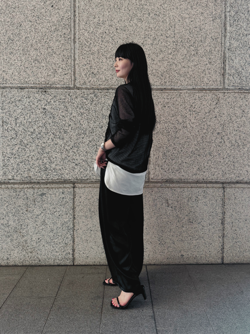 【ASYMM】TWIST LINE MESH TOPS -black- ※8/6〜12迄に順次発送予定
