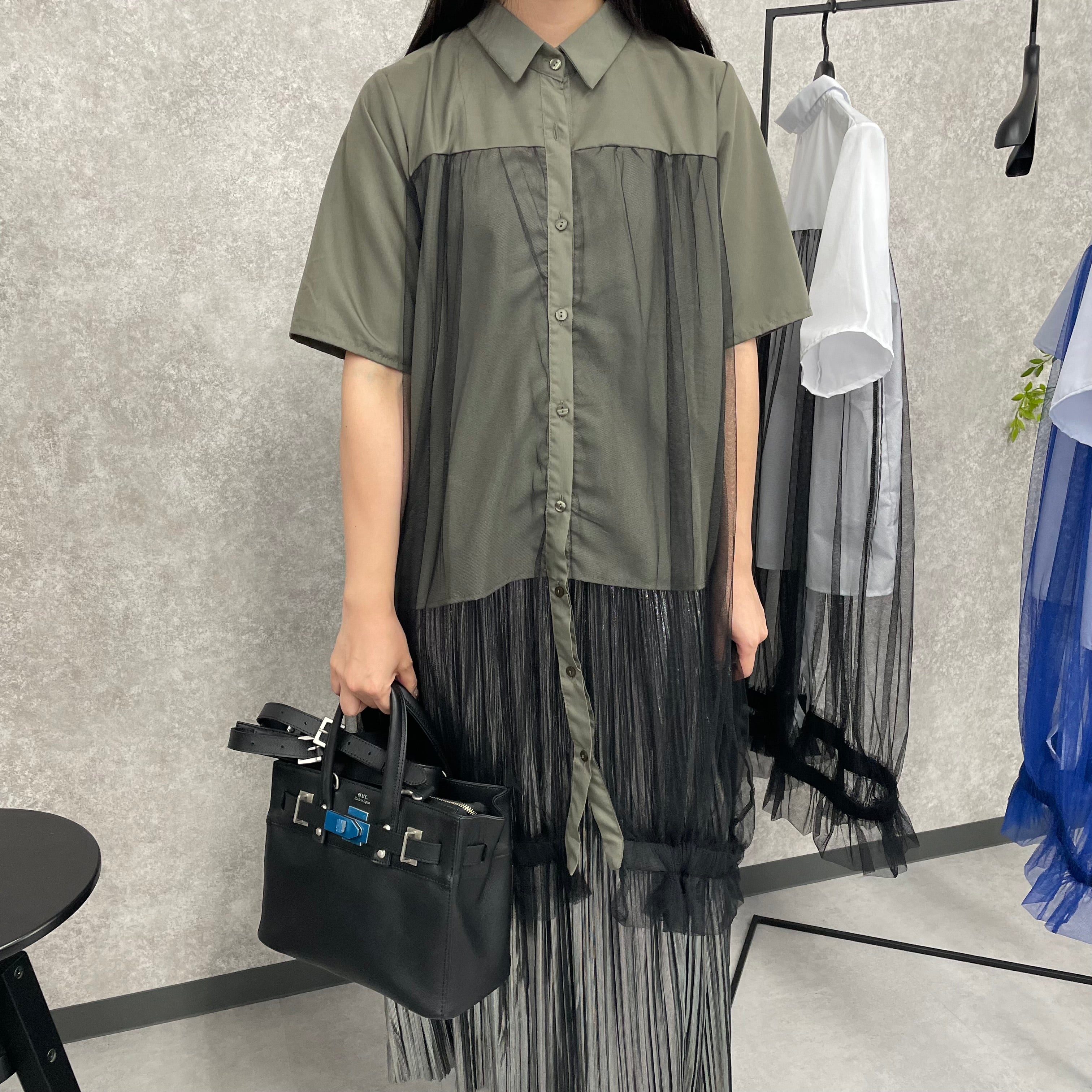 チュール切り替えシャツ カーキ ※6/18-24より順次発送