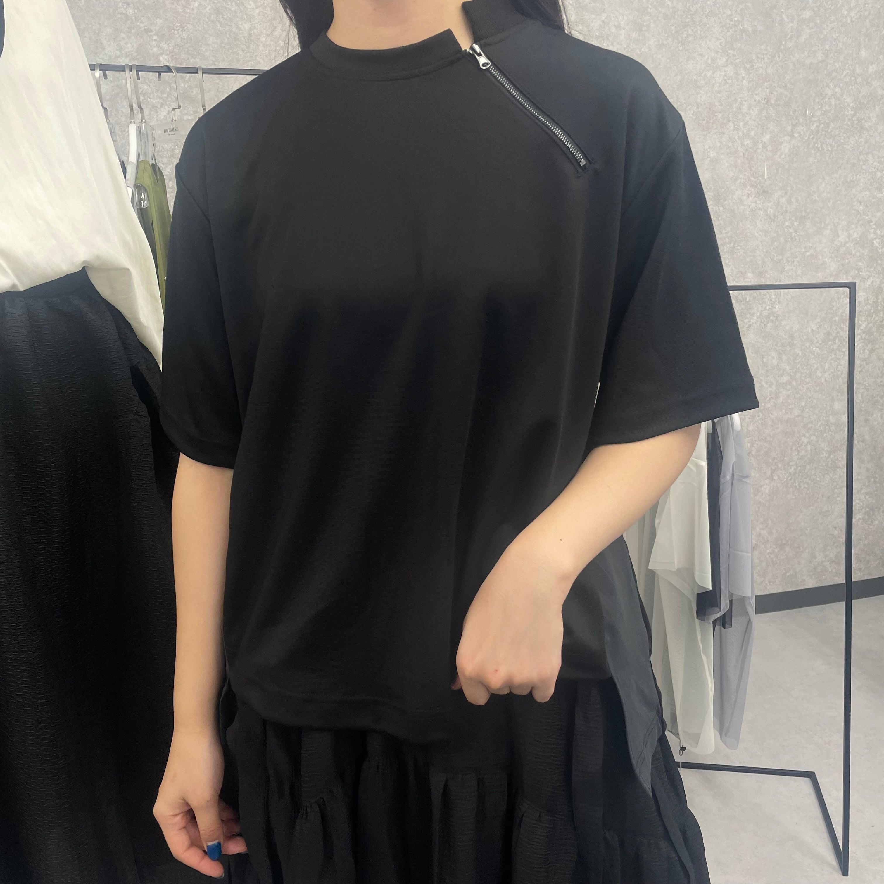2段リブ切替zipプルオーバー-ブラック×チャコール- ※9/10~16より配送予定
