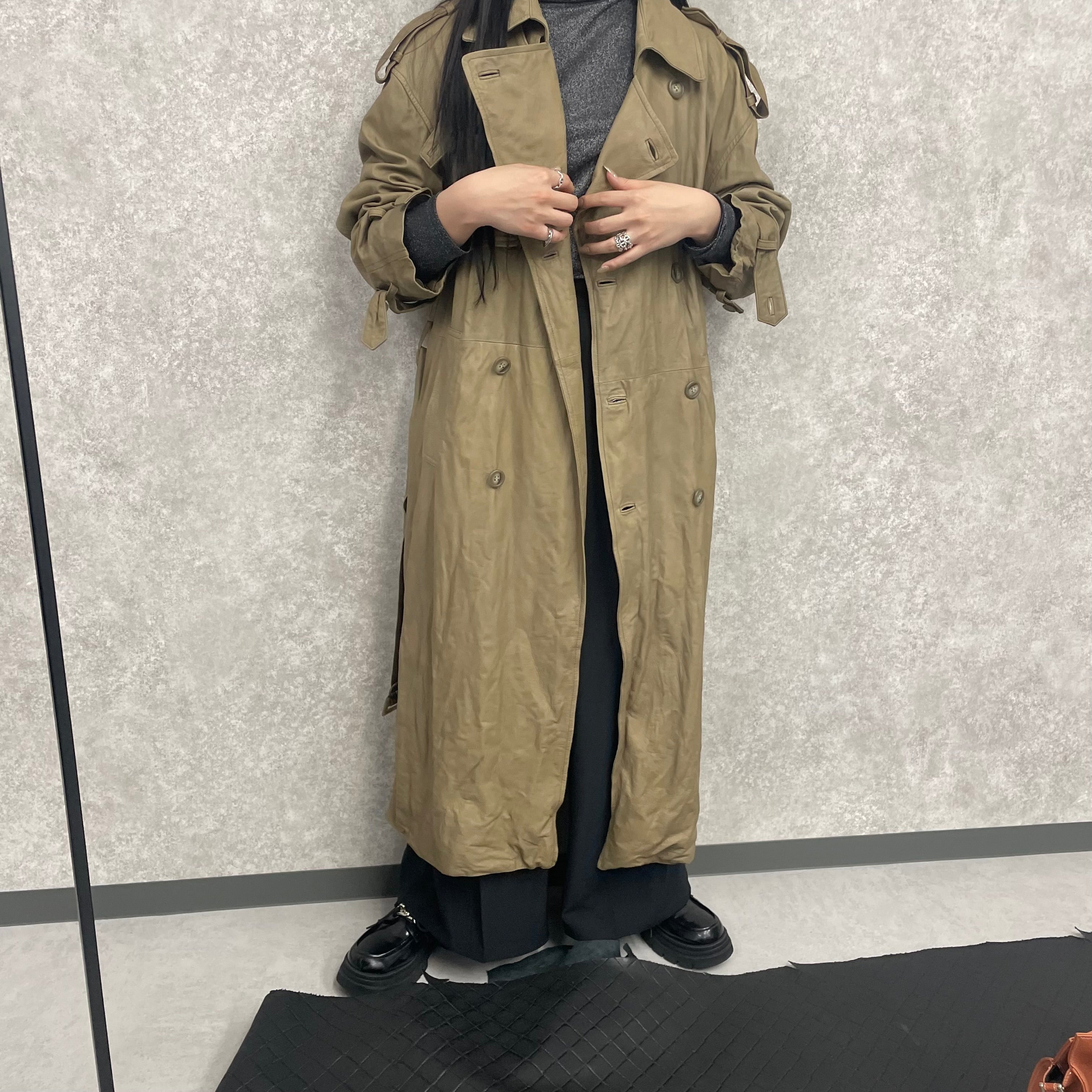 【M.U.L.】トレンチコート グレージュ ソフトダメージオイルレザー 洗い加工 ※4/22~26順次発送予定