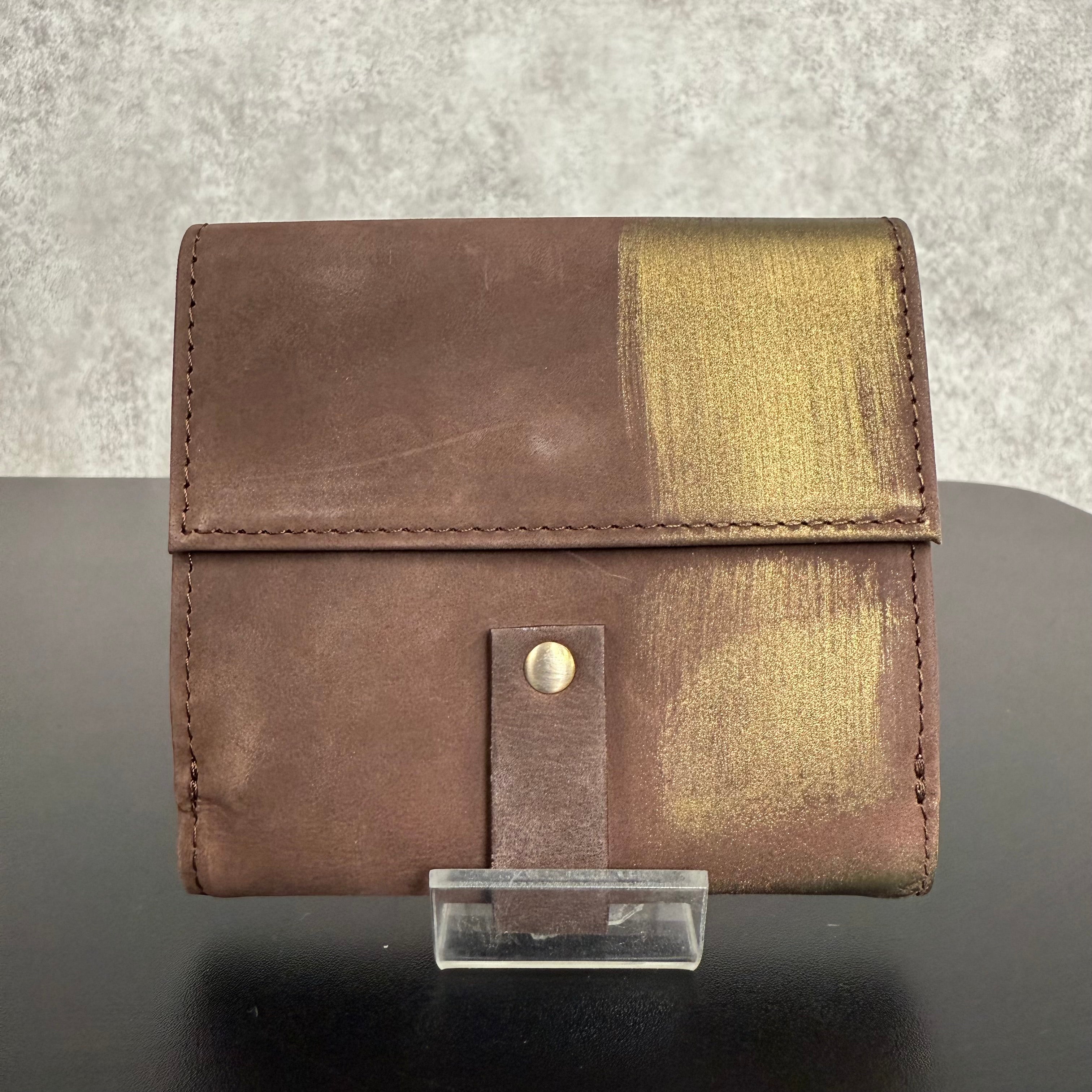 【MUL124】ミニウォレット ‐ヌバックブラウン‐ 真鍮金具 ゴールドライン入り ※7/2〜7/12より事務所から順次発送予定