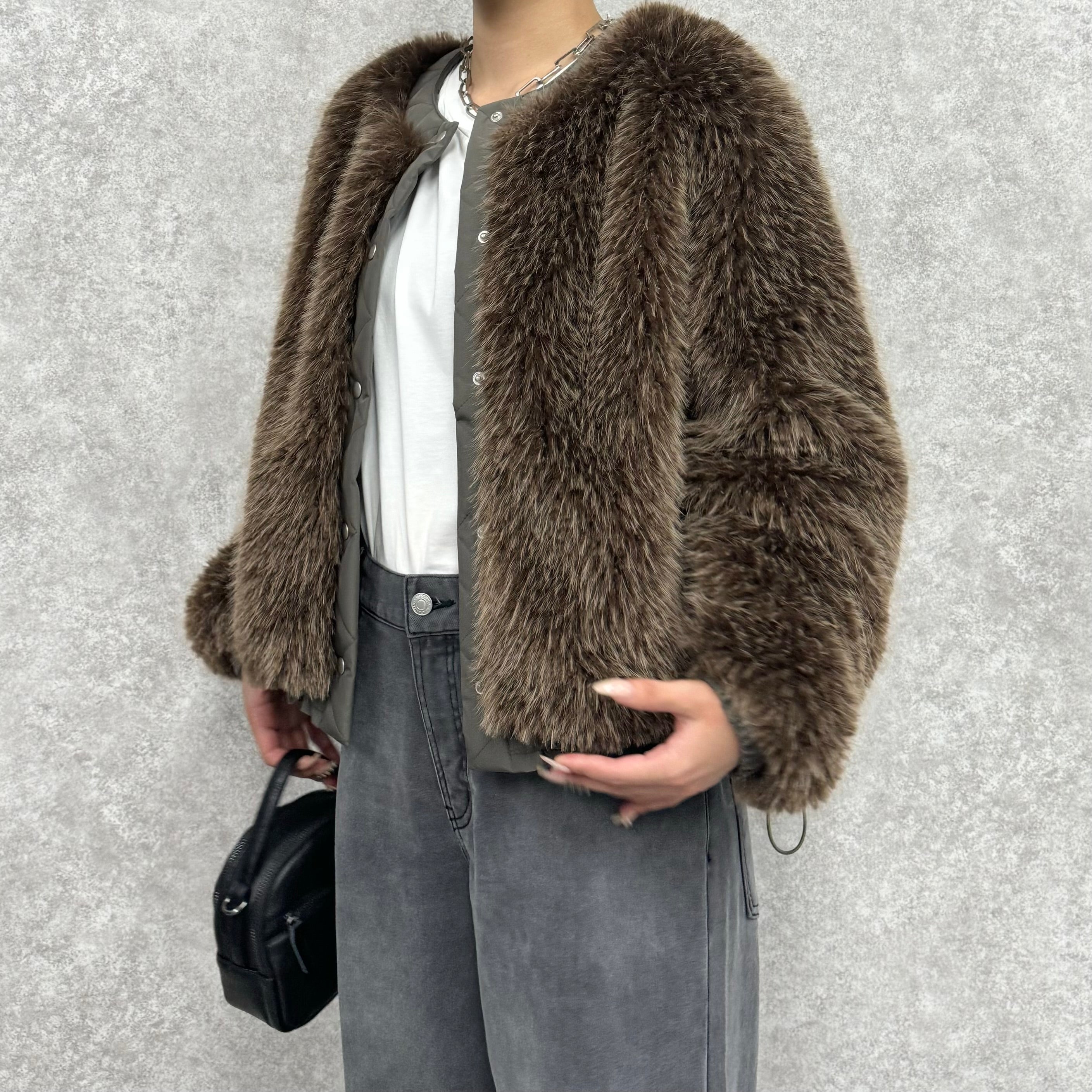 【PRIORITY】バックフリルファーコート ブラウン ※10月上旬より順次発送