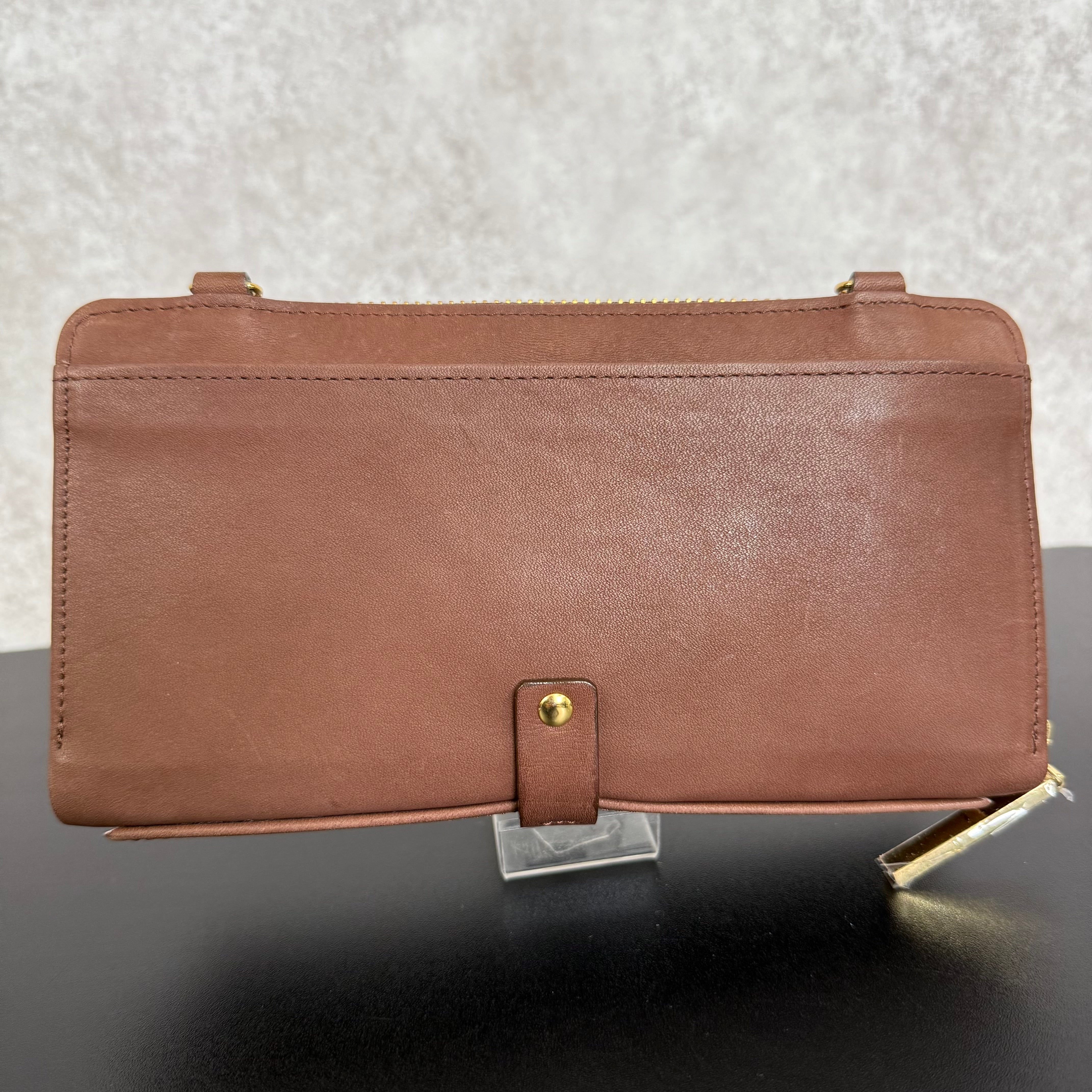 【MUL008】ウォレットショルダー -ブラウン‐ オイルレザー ゴールド金具 チェーンショルダー ゴールドライン入り ※7/2〜7/12より事務所から順次発送予定