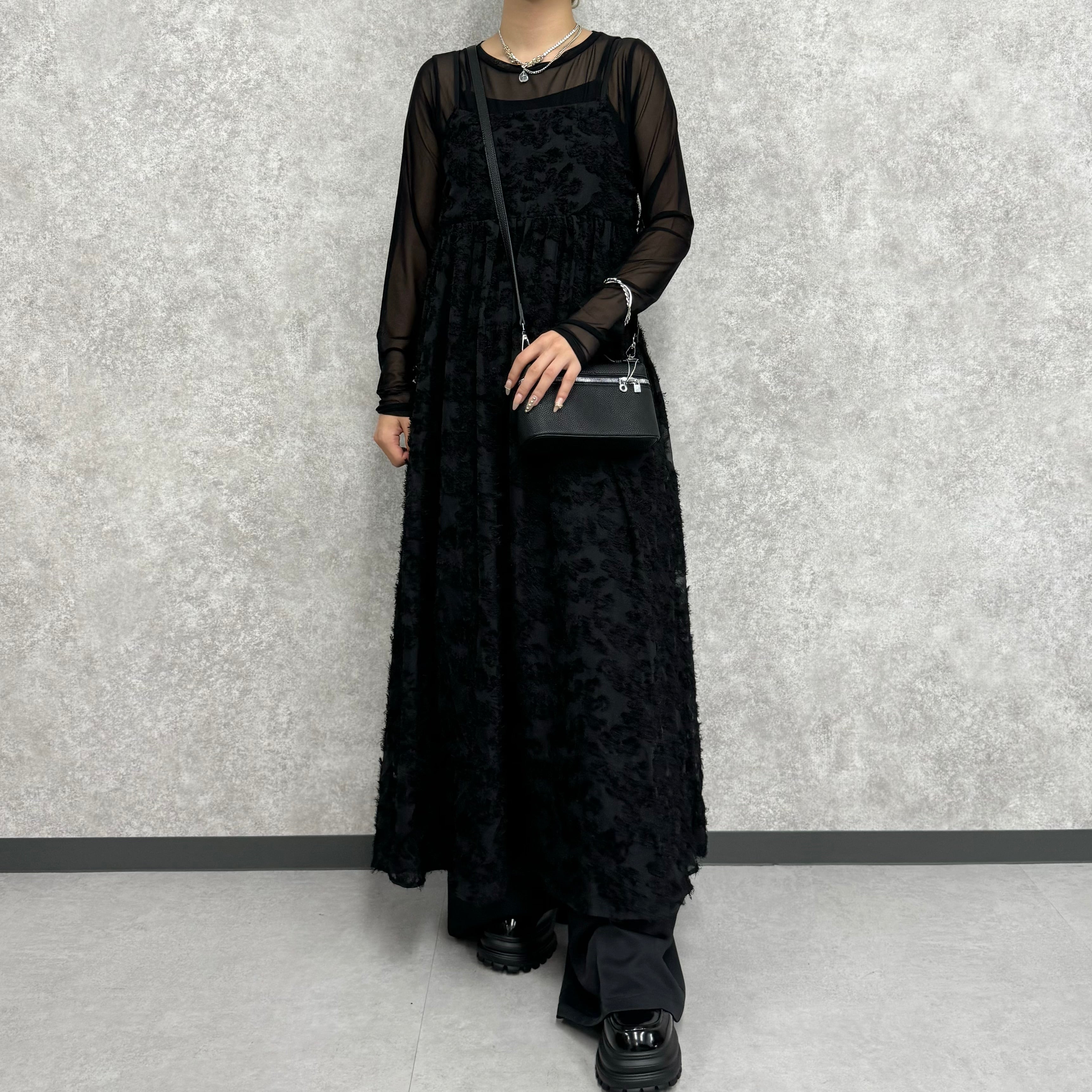 花柄シアーキャミワンピース -ブラック- ※7/2~7/8より順次発送予定