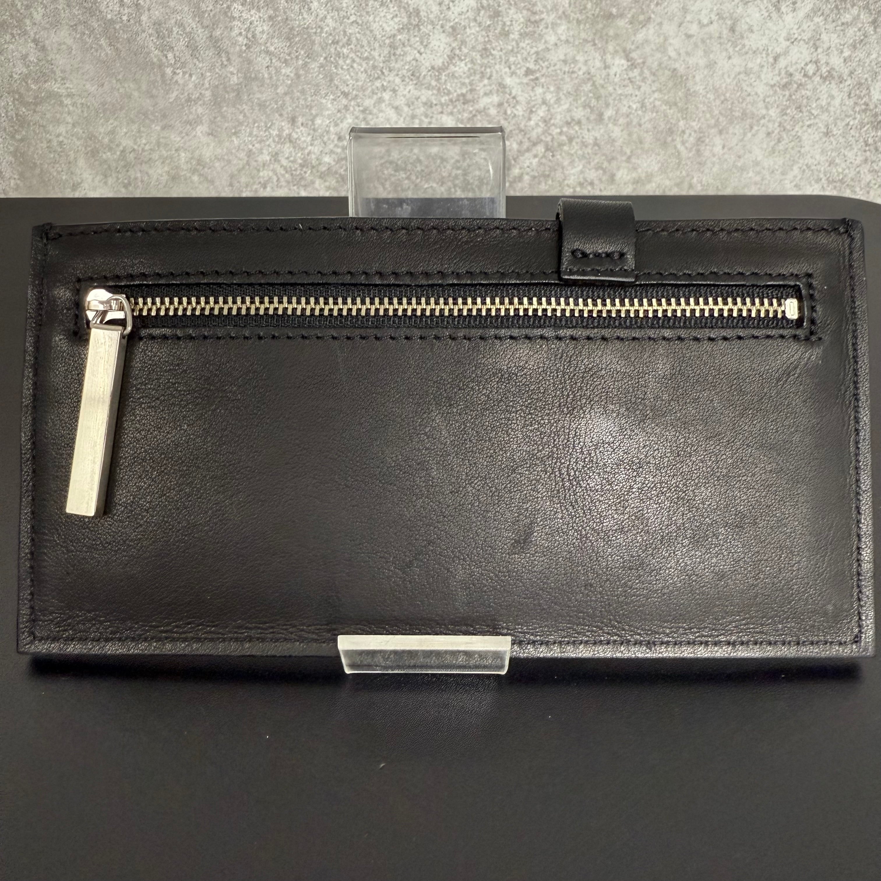 【MUL027】フラットロングウォレット ‐ブラック‐ オイルレザ― シルバー金具 シルバーライン入り ※7/2〜7/12より事務所から順次発送予定