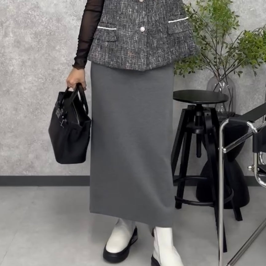 【ぞうねこ別注】ロングタイトスカート -グレー- ※8/25-31迄に順次発送予定