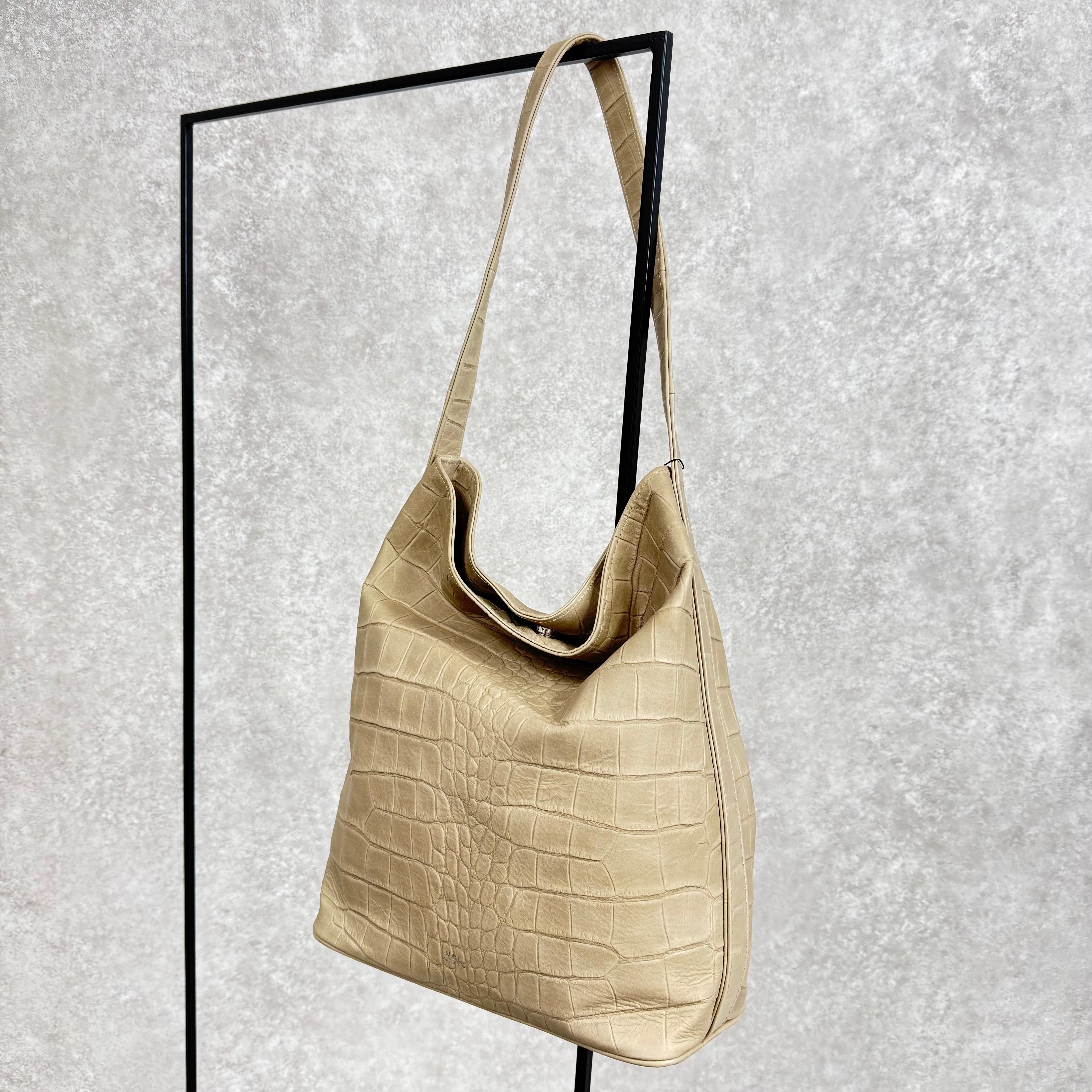 【MUL085】バケットトートM -グレージュ- クロコダイル型押し ※7/2〜7/12より事務所から順次発送予定