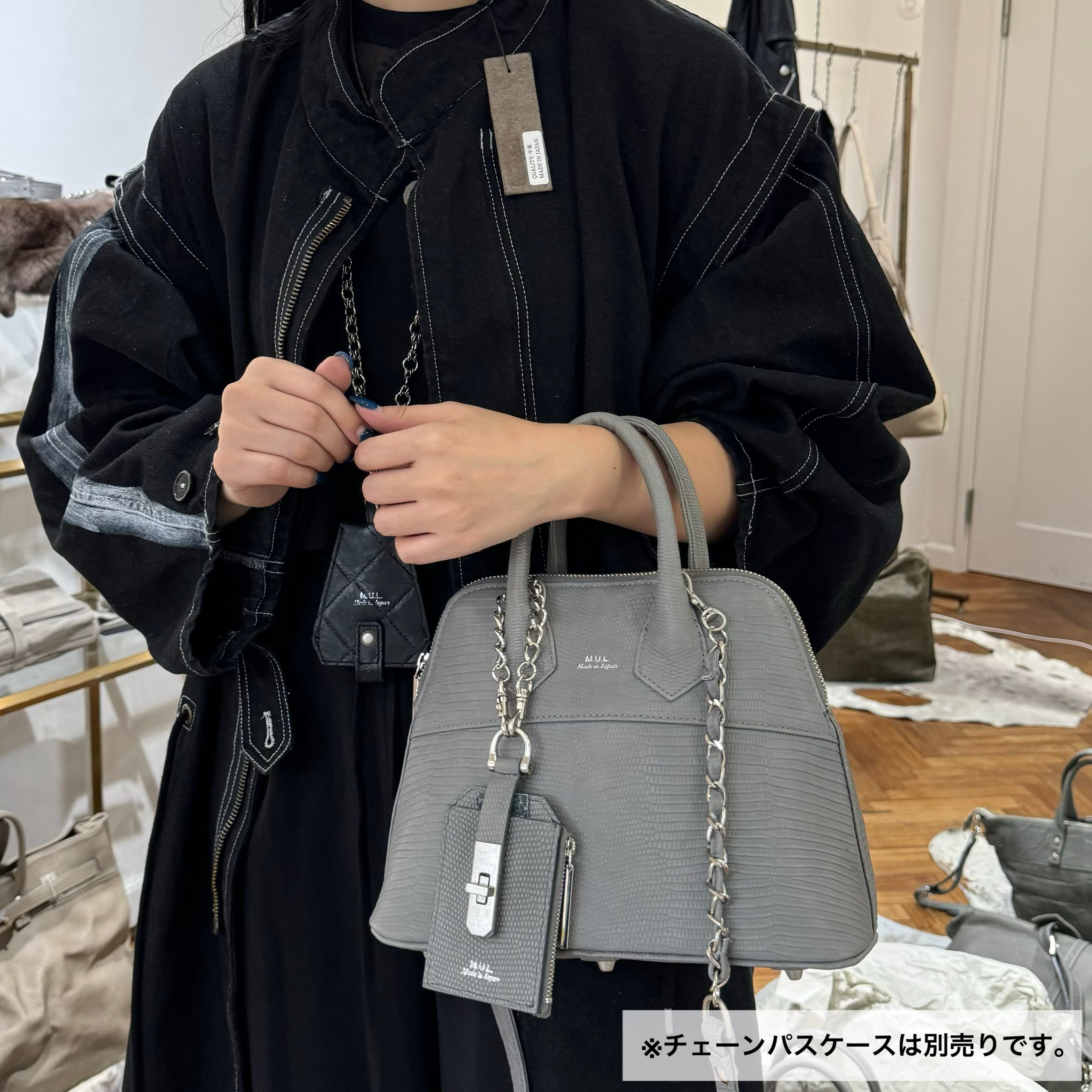 ⚠️予約【M.U.L.】ラウンドトート リザード型押し -アイスグレー- ※R7. 6月末納品予定