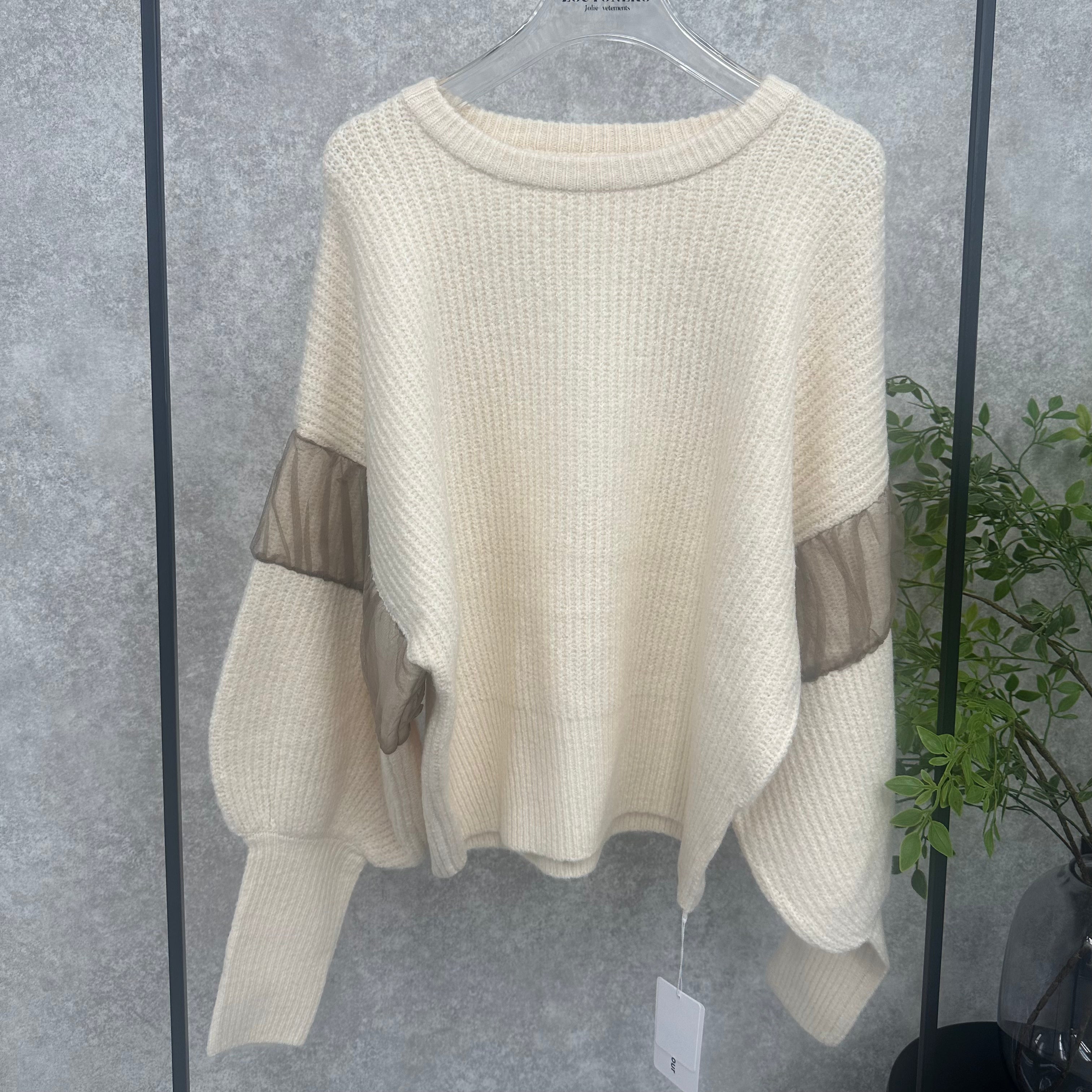 バルーンスリーブチュールドッキングニット -ベージュ- ※10/29-11/4頃倉庫より配送