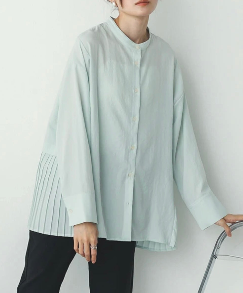【hunch】スパンローン気流染め バックプリーツシャツ -ミント- ※3/19~25迄に順次発送予定