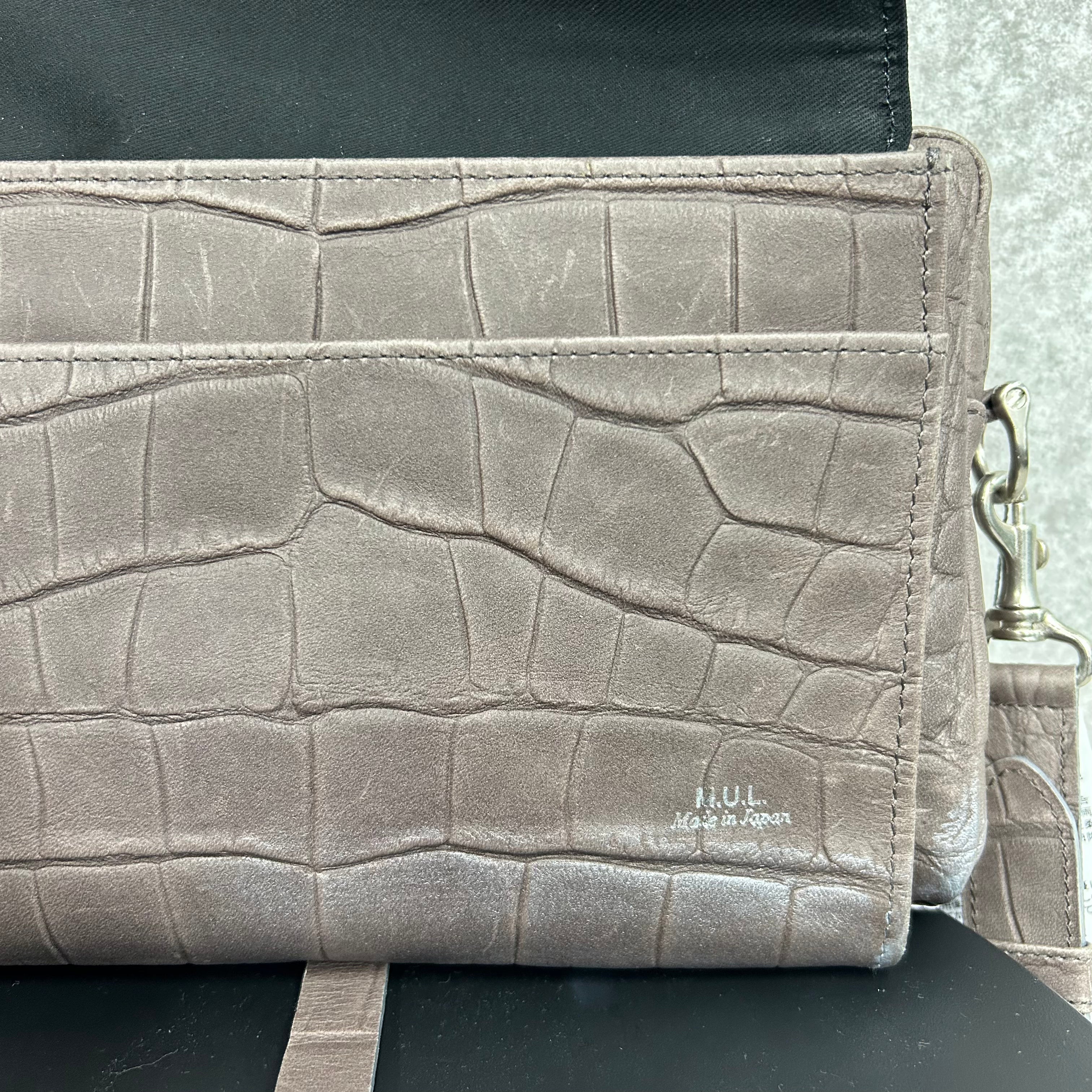 【MUL040】ショルダーバッグ オークダーク クロコダイル型押し レザーショルダー -シルバーライン- ※2/10〜17頃より順次発送予定