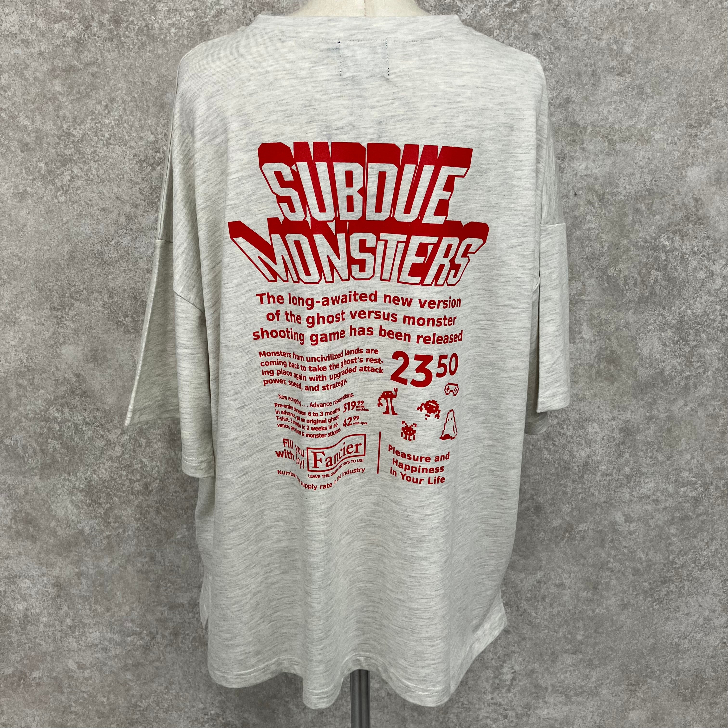 ゲームおばけ刺繍&プリントBIG Tシャツ -杢オートミール- ※7/30-8/5迄に順次発送予定