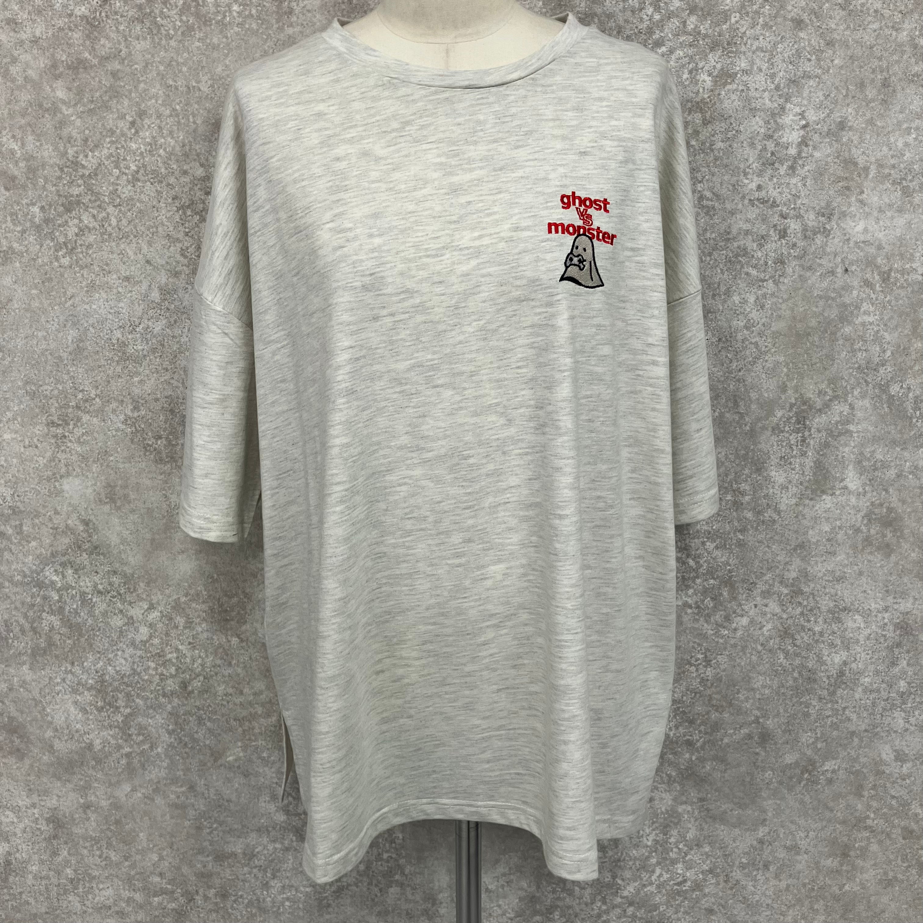 ゲームおばけ刺繍&プリントBIG Tシャツ -杢オートミール- ※7/30-8/5迄に順次発送予定