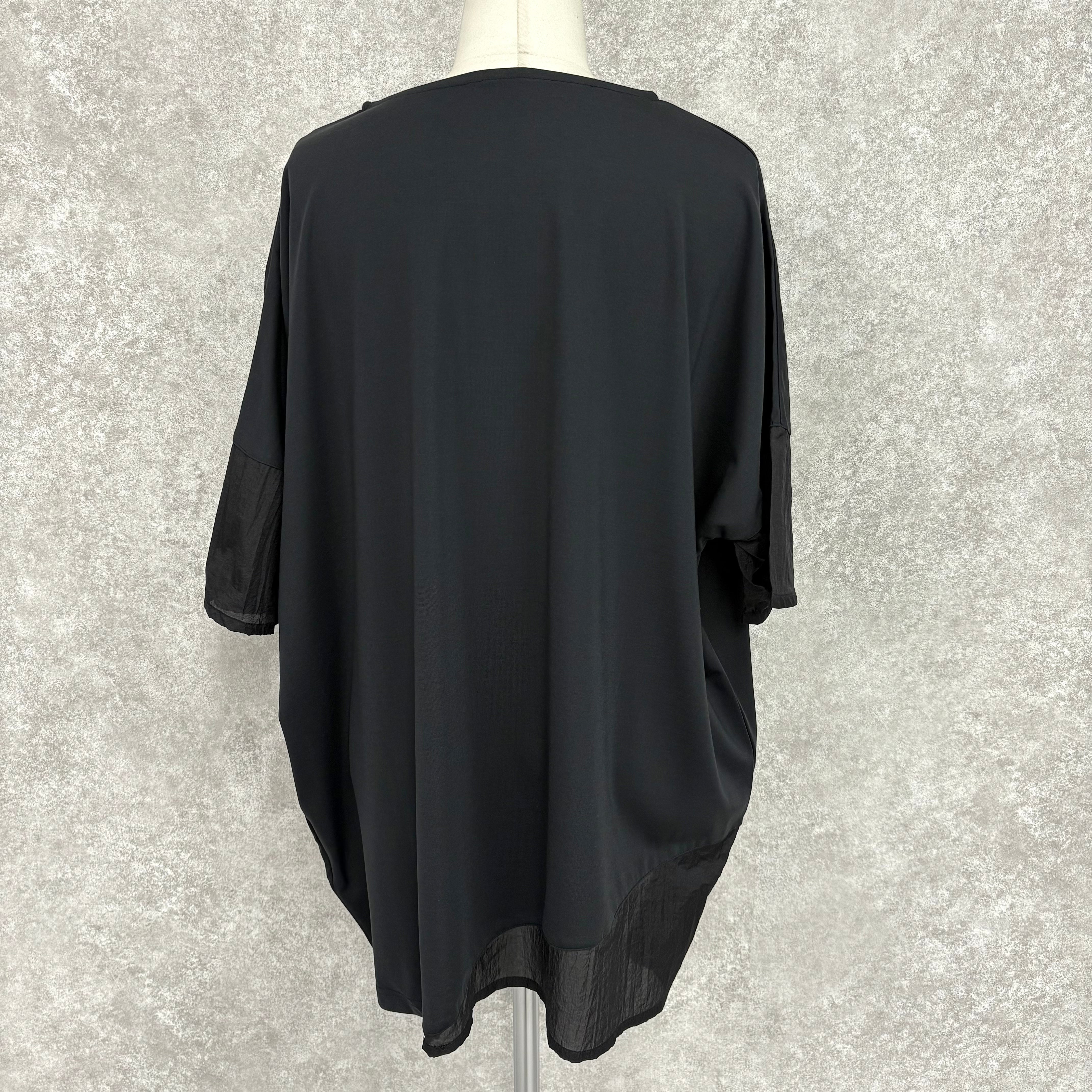 接触冷感異素材切り替えプルオーバー -ブラック- ※5/7〜5/13頃より順次発送予定