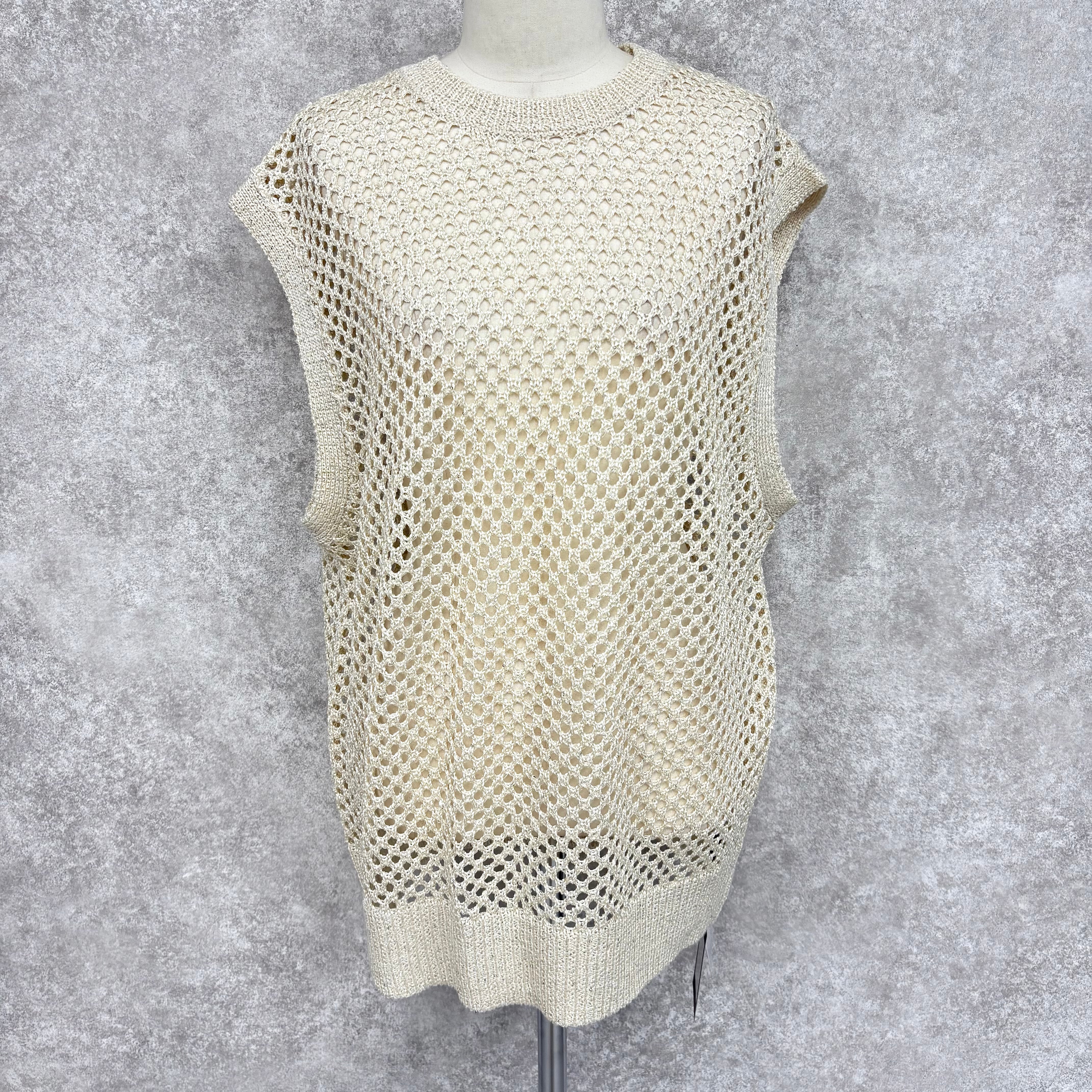 メッシュ編みスパンコールベスト -アイボリー- ※8/6〜12迄に順次発送予定