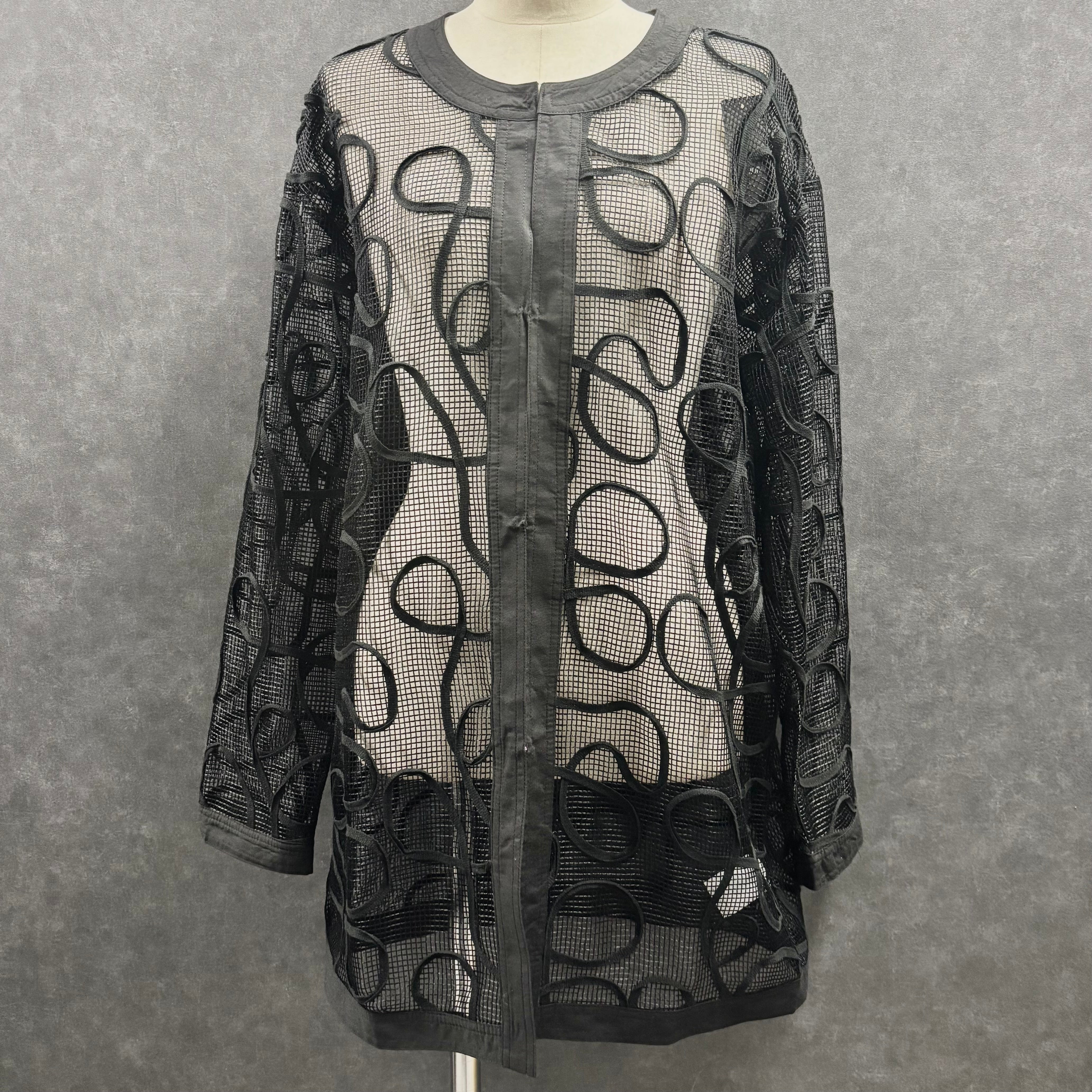 コード刺繍メッシュチェニックカーディガン -ブラック- ※7/23〜29迄に順次発送予定