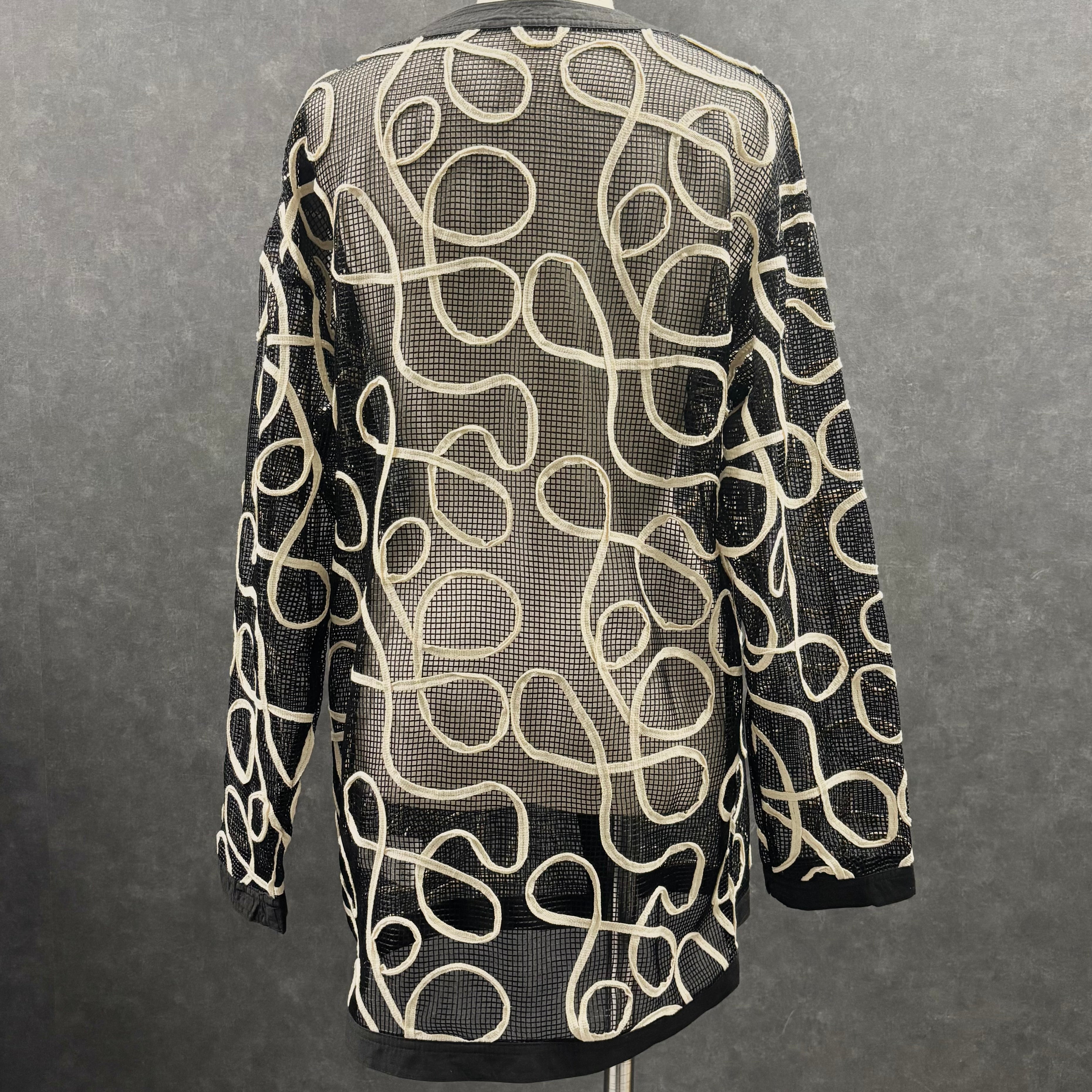 コード刺繍メッシュチェニックカーディガン -ブラックアイボリー- ※5/28~6/3頃より順次配送予定