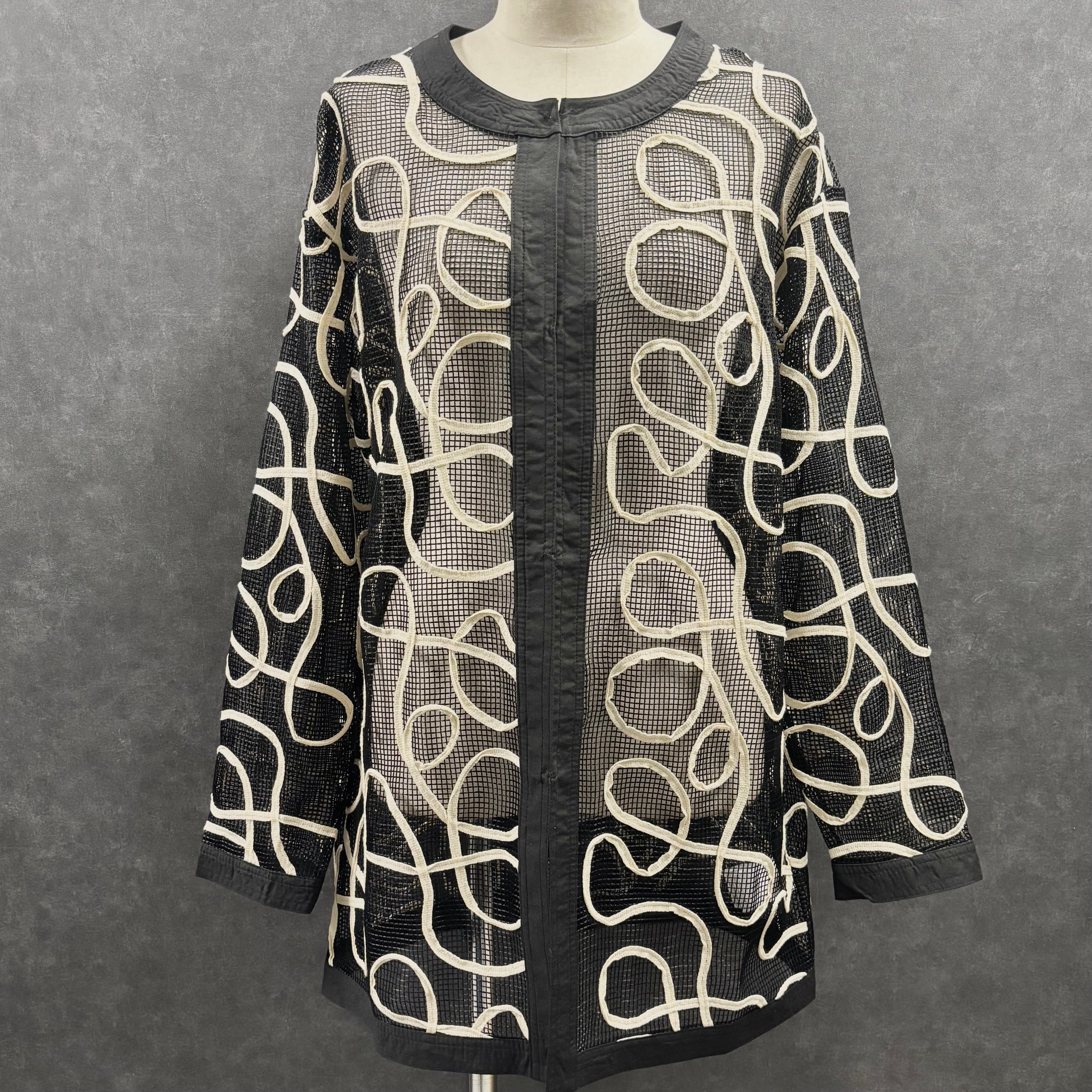 コード刺繍メッシュチェニックカーディガン -ブラックアイボリー- ※5/28~6/3頃より順次配送予定