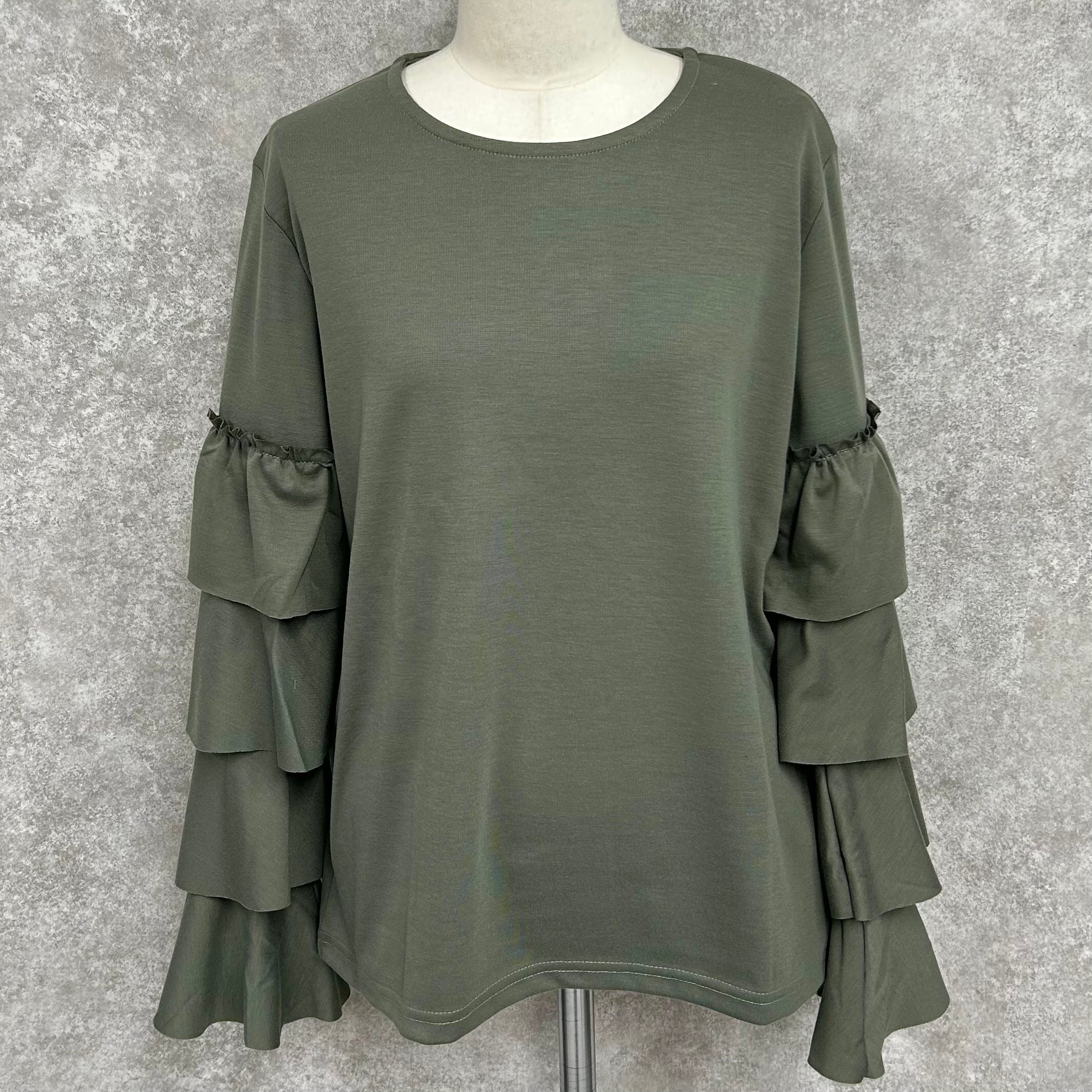 袖フリルTシャツ -カーキグレー- ※3/19~3/25迄に順次発送予定