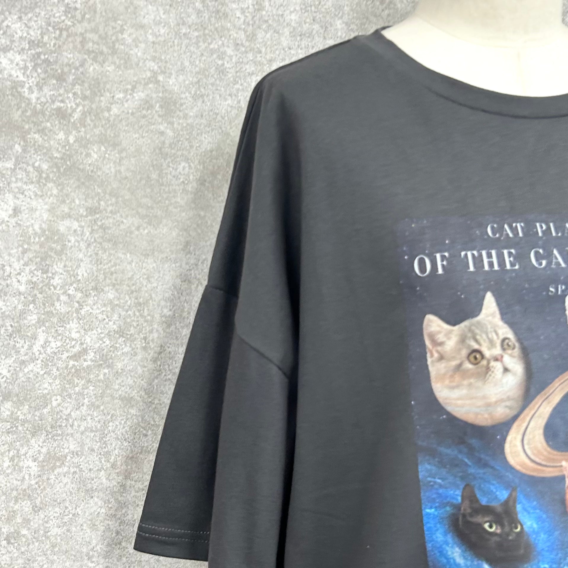 宇宙ネコプリントBIG Tシャツ -ブラック- ※7/2~7/8迄に順次発送予定