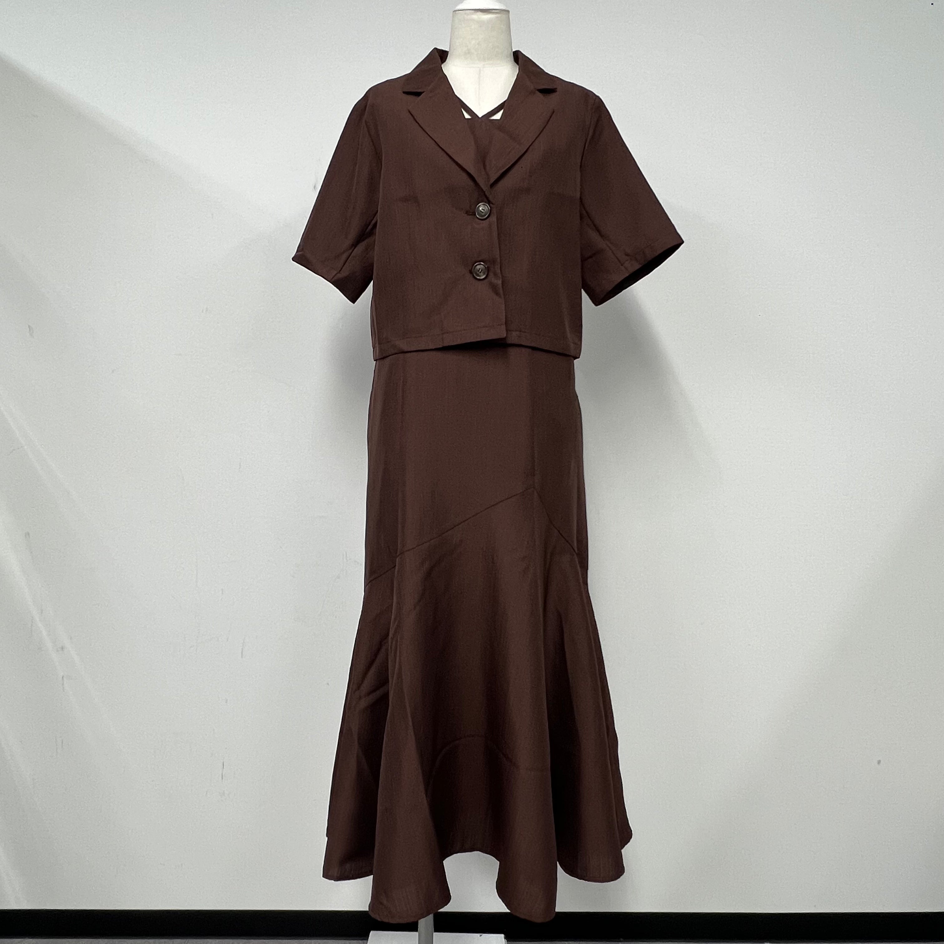 リネンライクジャケット×ワンピースセット ブラウン ※5/28〜6/3頃より順次配送予定