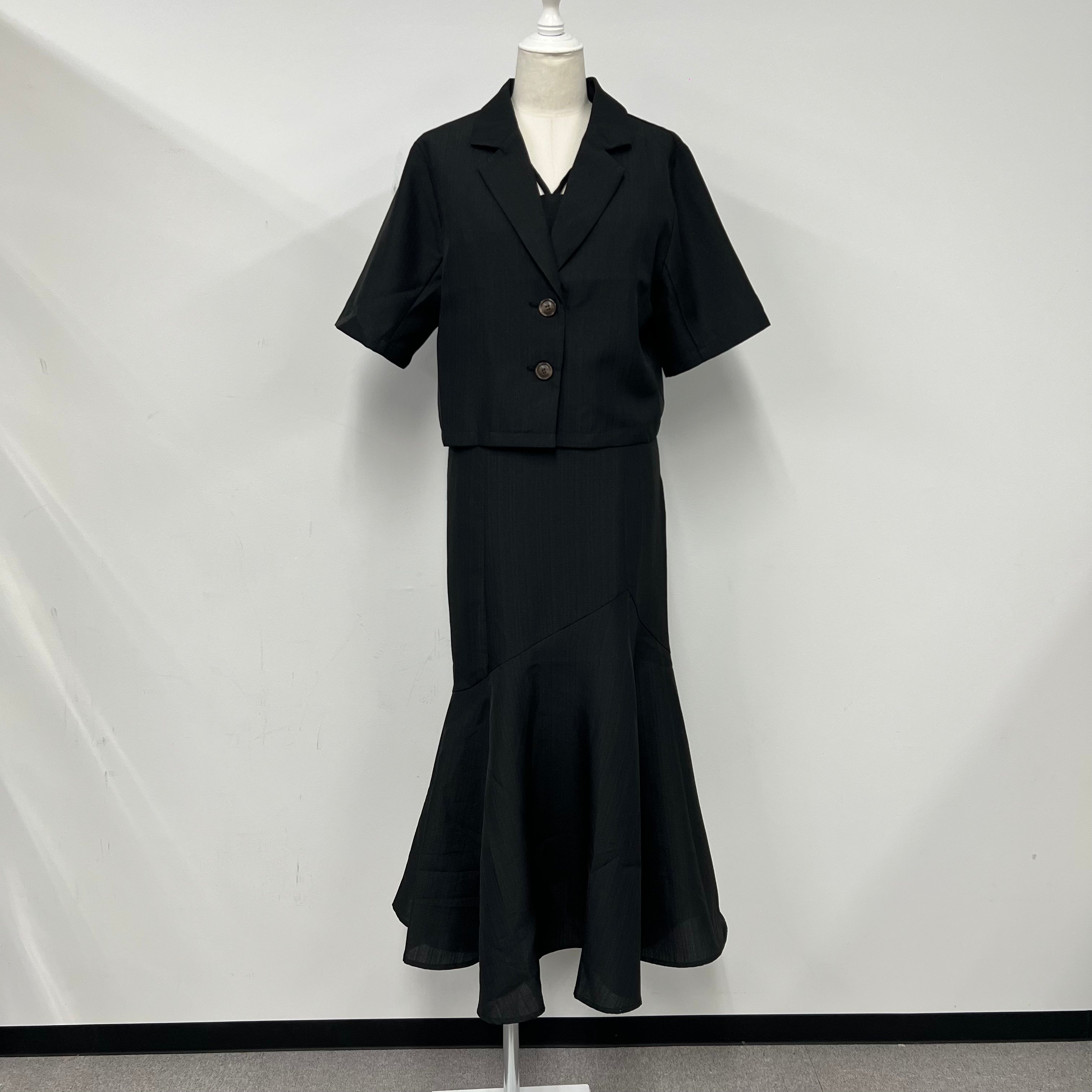 リネンライクジャケット×ワンピースセット ブラック ※5/28〜6/3頃より順次配送予定