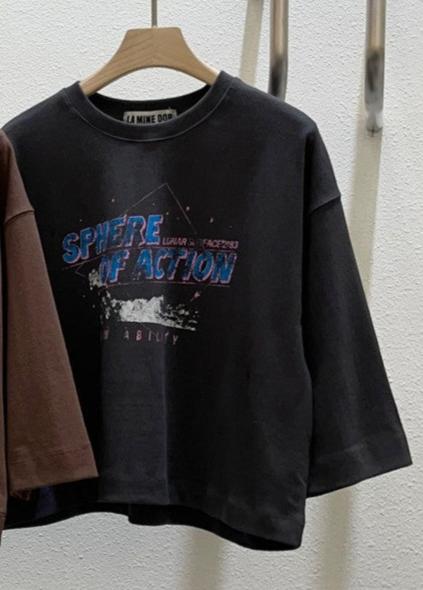 【LA MINE DOR】レタリング7分丈Tシャツ -ブラック- ※10月下旬〜11月上旬頃より順次発送予定
