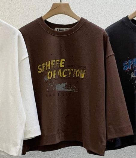 【LA MINE DOR】レタリング7分丈Tシャツ -ブラウン- ※10月下旬〜11月上旬頃より順次発送予定