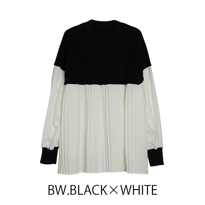 【MML141NCABW】ニット切り替えトップス ブラック×ホワイト ※4/23~4/29迄に順次発送予定 ※事務所発送(佐川急便)