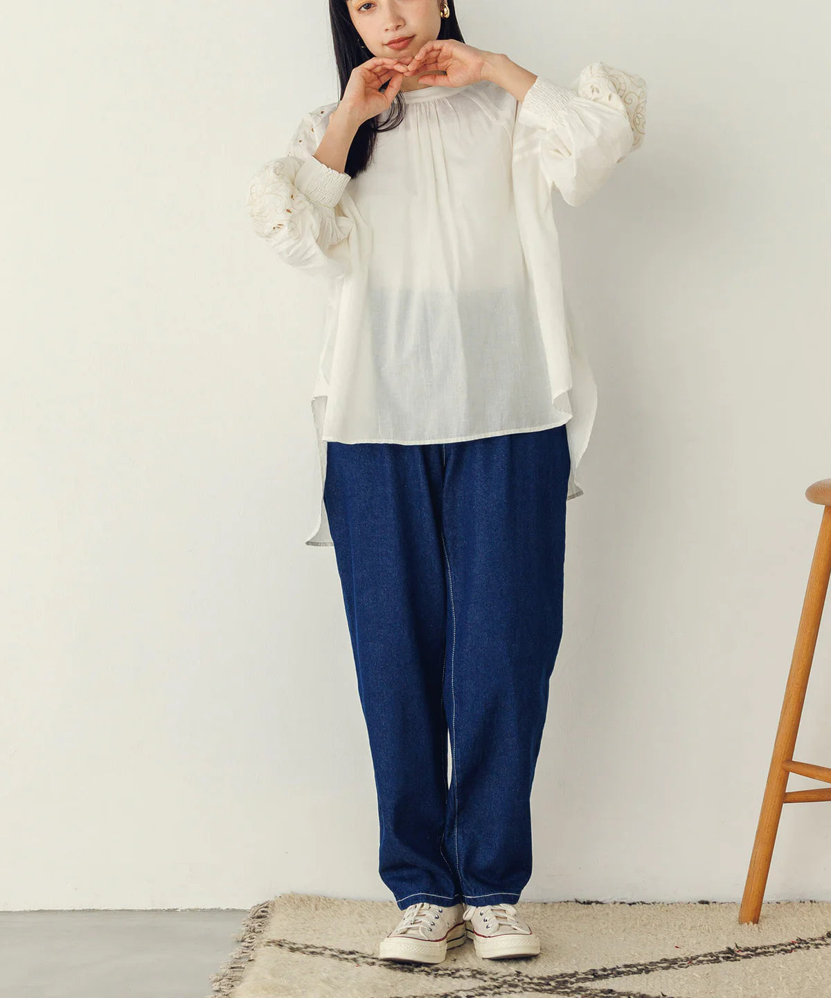 【hunch】デニム/ツイルテーパードパンツ -ネイビー- ※8/27-9/2より順次配送予定