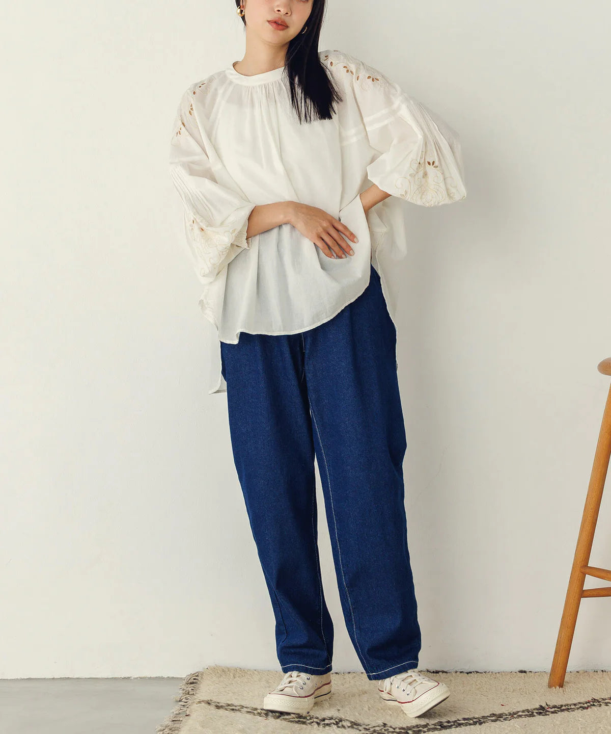 【hunch】デニム/ツイルテーパードパンツ -ネイビー- ※8/27-9/2より順次配送予定