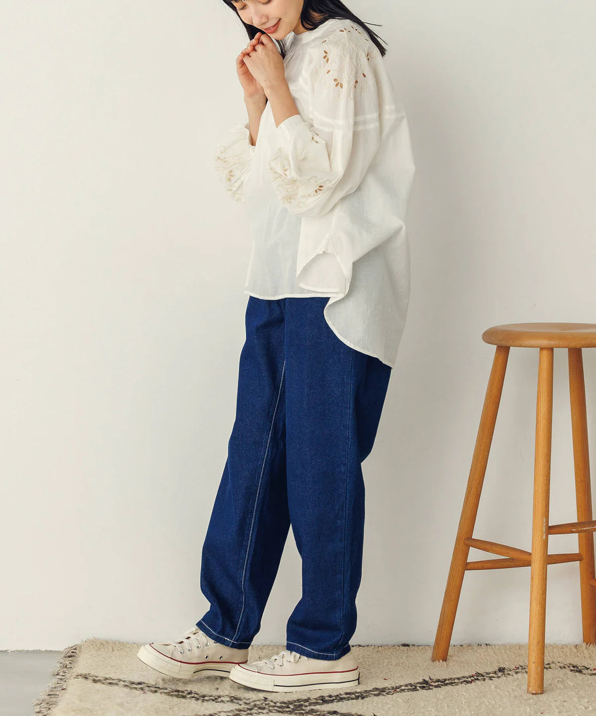 【hunch】デニム/ツイルテーパードパンツ -ネイビー- ※8/27-9/2より順次配送予定