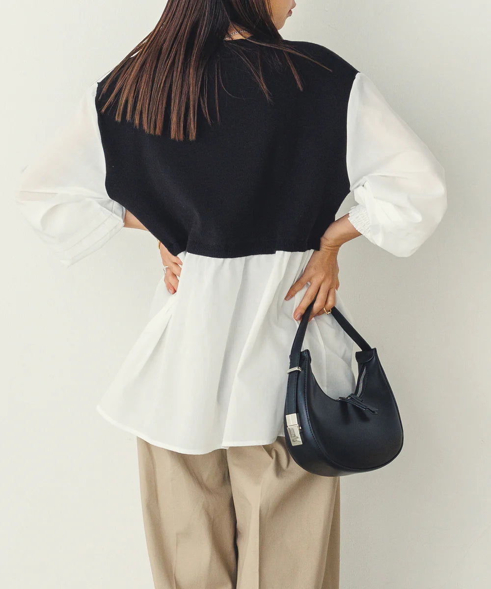 【広告の品🉐】【hunch】やわもちヤーンスリーブタックドッキングニット ブラック ※1/14~20頃より順次配送予定