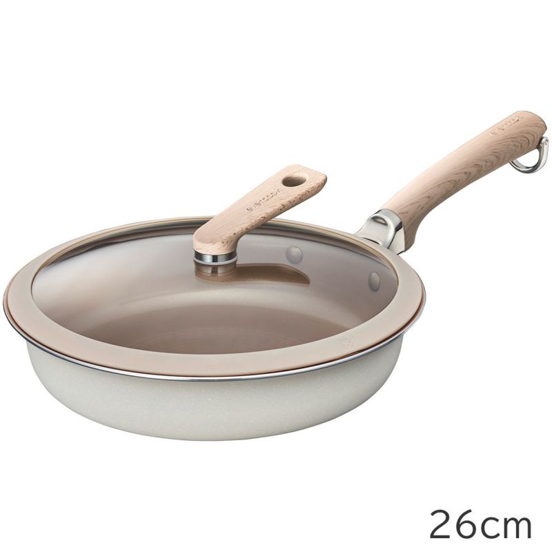 【人気】evercook　DECO　26cmフライパン+ガラスふたセット (ベージュ)　※11/12〜18より順次発送