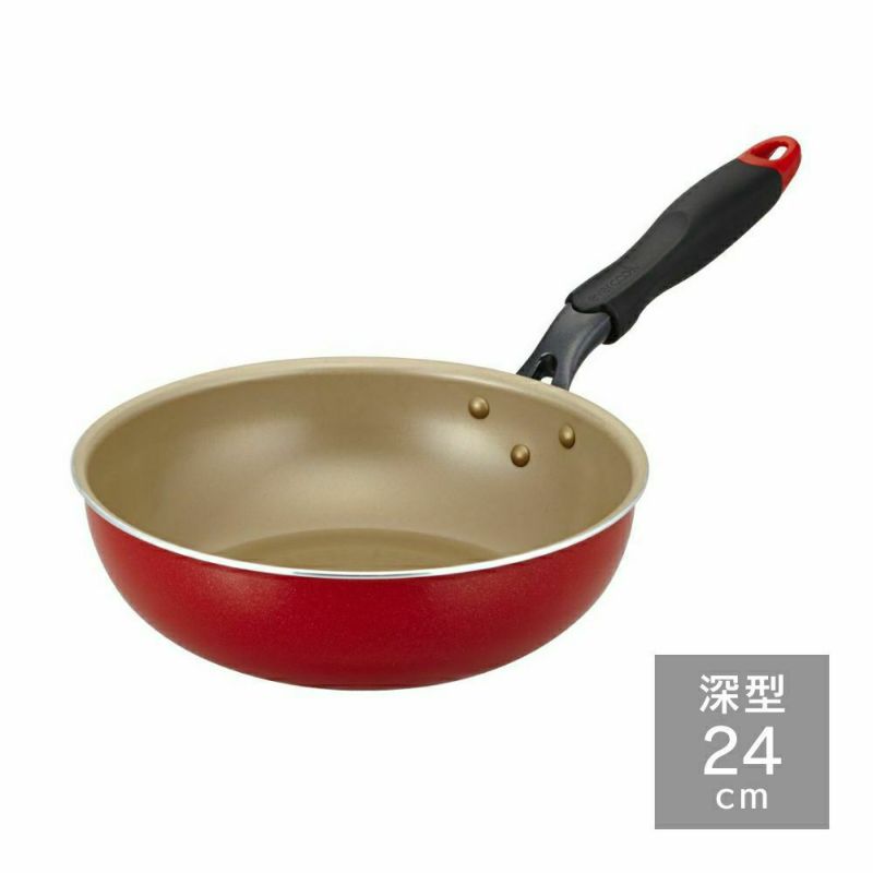 【ステンレスガラス蓋プレゼント】evercook　IHフライパン24cm深型　レッド（箱無し納品）　※8/13~19より順次発送