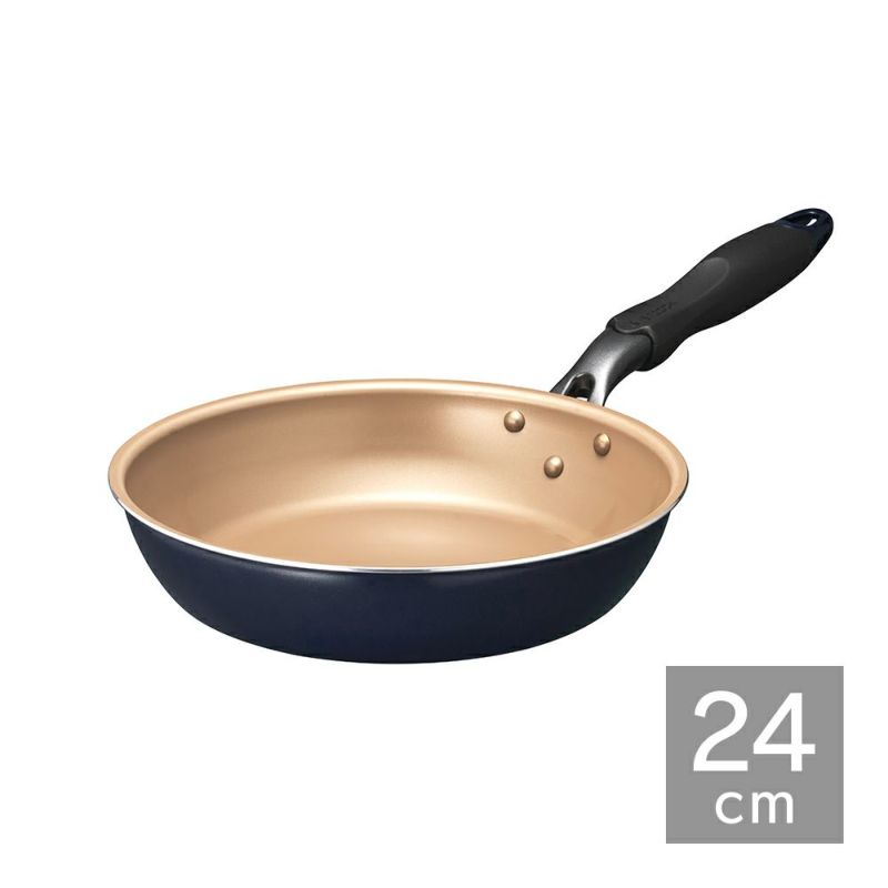 【ステンレスガラス蓋プレゼント】evercookガス軽量フライパン24cm　ネイビー（箱無し納品）　※8/13~19より順次発送