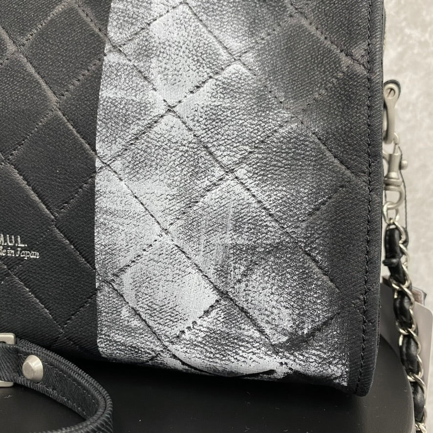 【MUL106-WH】キューブショルダー デニムレザーキルティング(ブラック) ホワイトライン　※10/29〜11/2より弊社事務所から順次発送