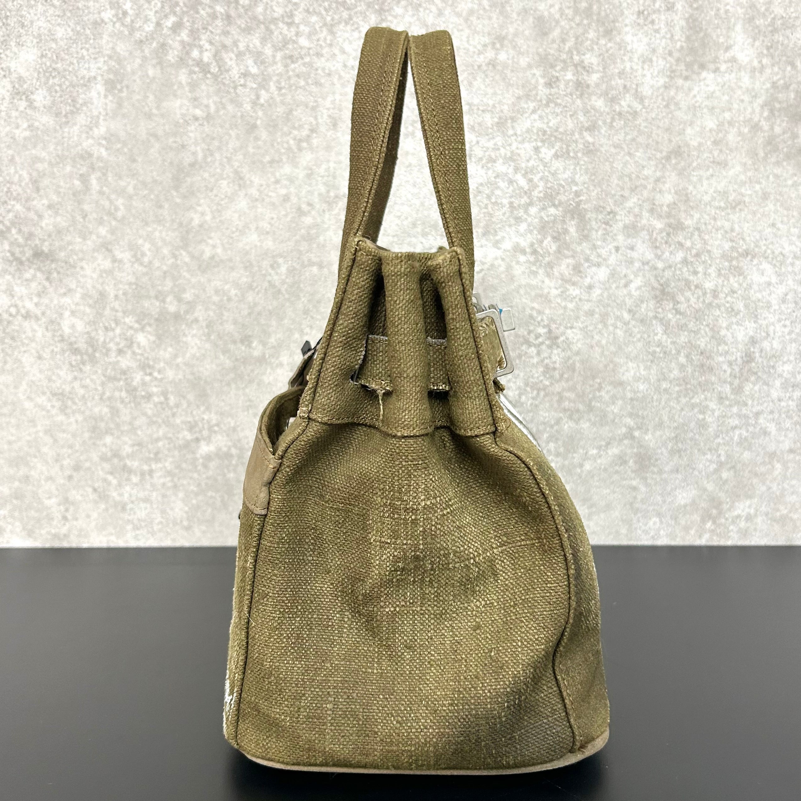 【MUL063】stud series tote S vintage remake fabic　カーキ　ペイント有り　ホワイトライン入り　※7/2〜7/12より事務所から順次発送予定