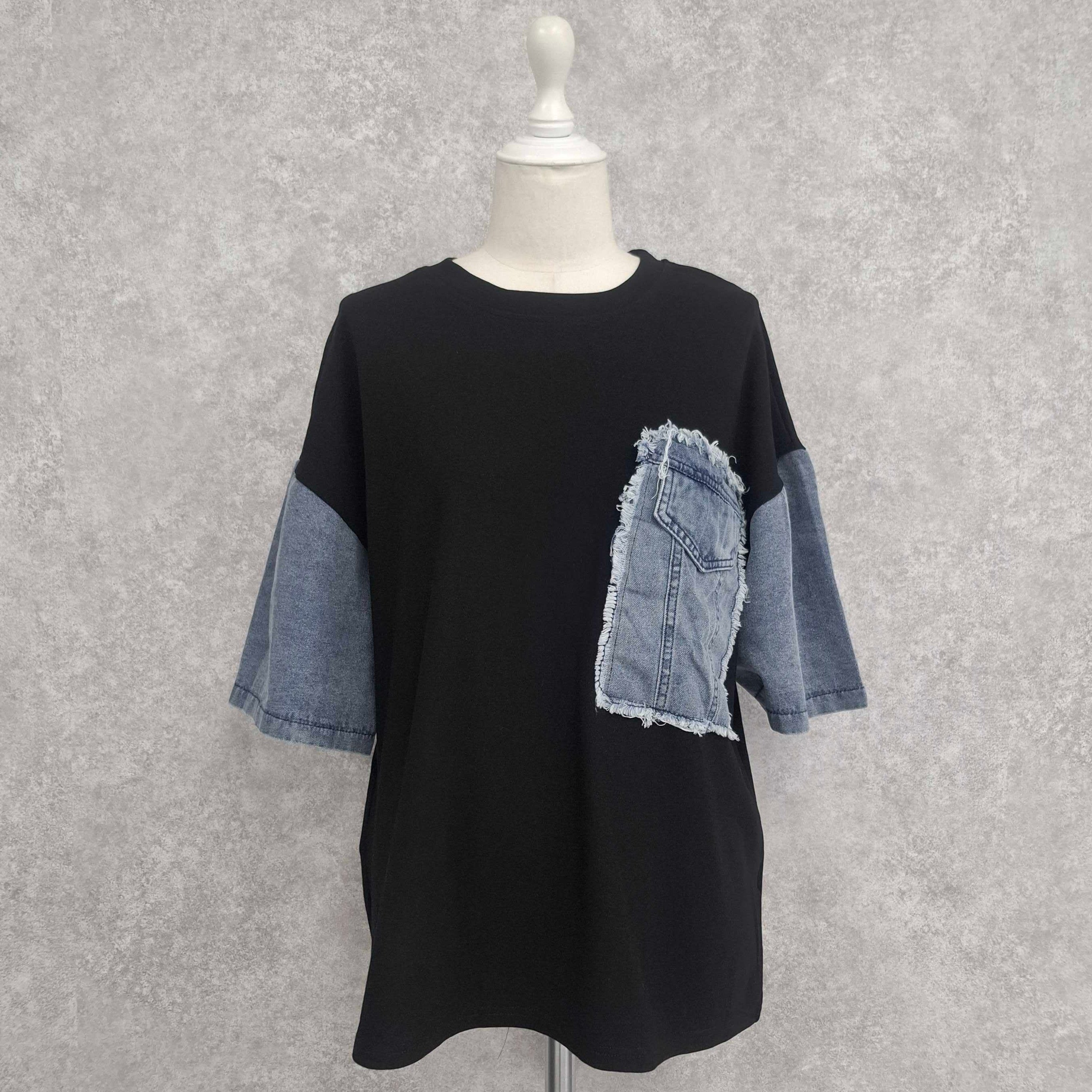 デニムポケット付きTシャツ　-ブラック-※4/23-29迄に順次発送予定