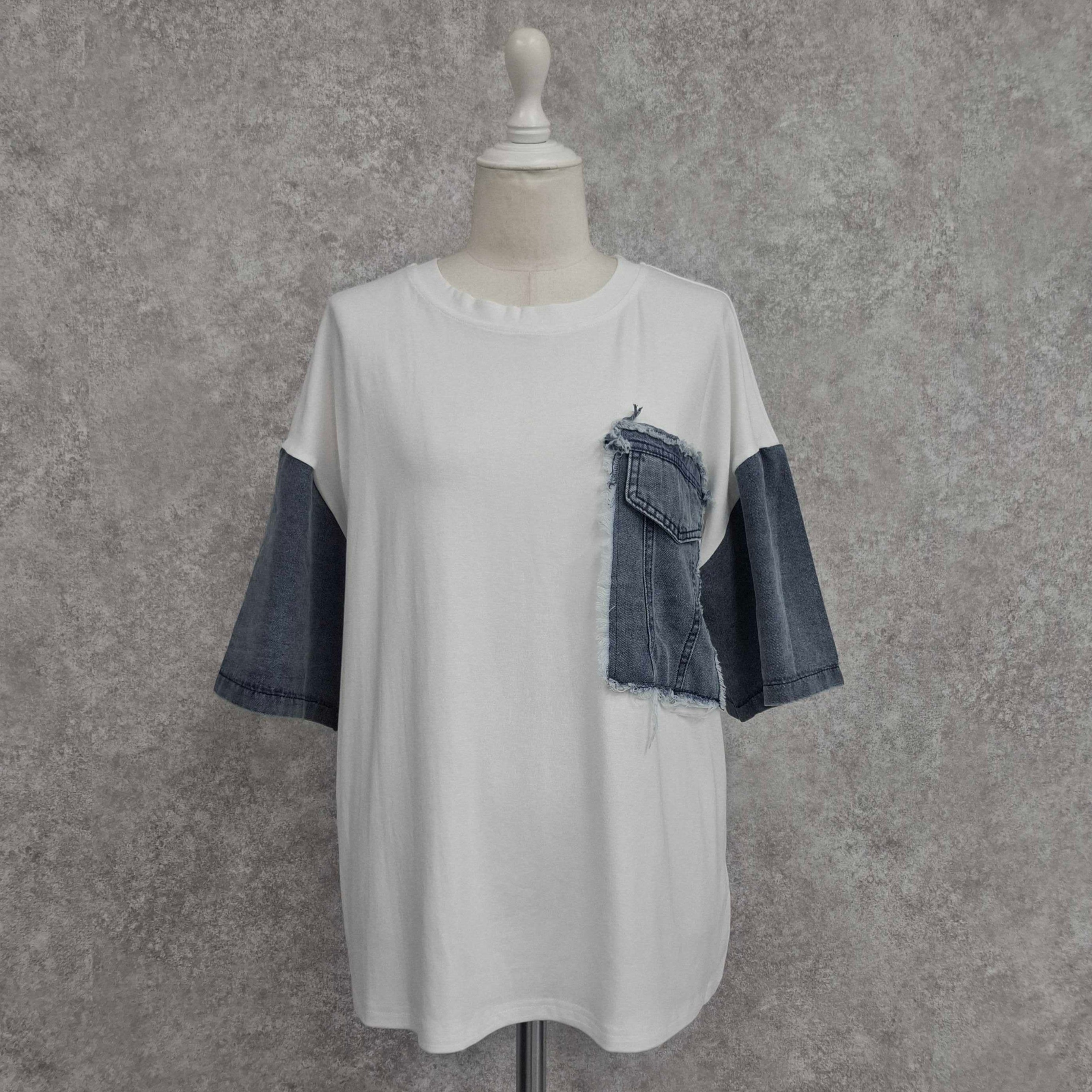 デニムポケット付きTシャツ　-オフ-※4/23-29迄に順次発送予定