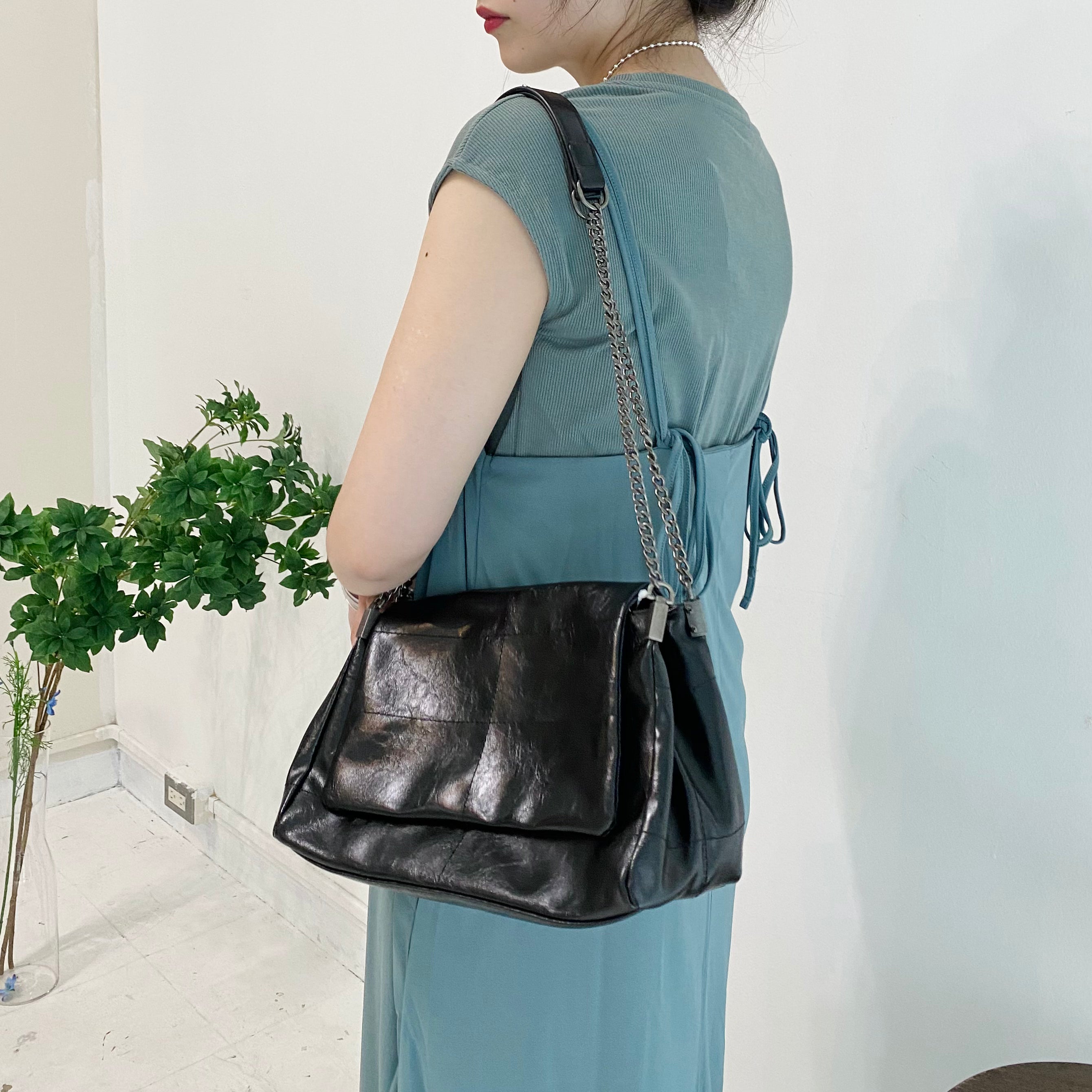 【Nb0269】シンプルショルダーチェーンバッグ -ブラック-　※2/18〜24頃より順次発送予定