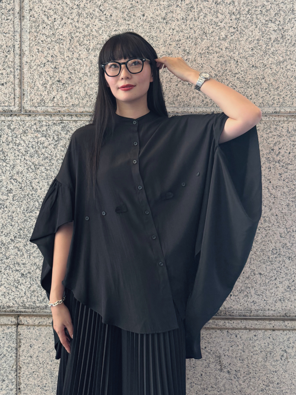 【ASYMM】COCOON FLOW SHIRT -black-　※7/28〜8/1迄に順次発送