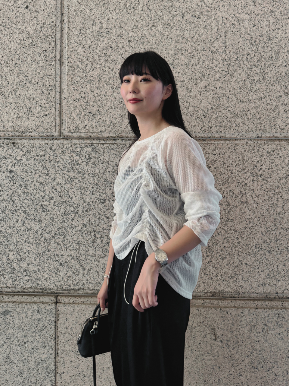 【ASYMM】TWIST LINE MESH TOPS -white-　※7/28〜8/1迄に順次発送
