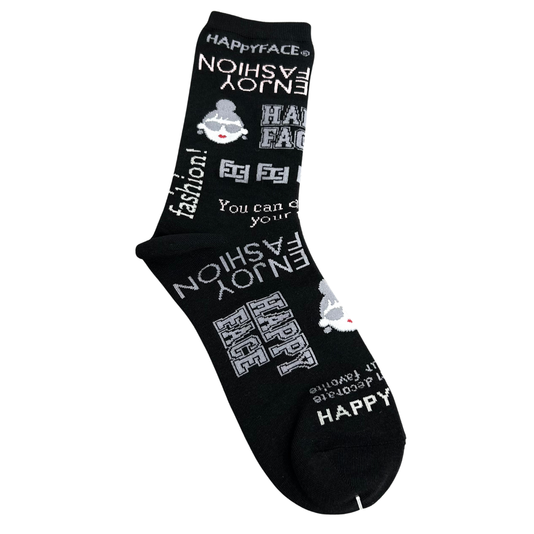 【HAPPYFACE】ＥＭＭＡ総柄ソックス　ブラック　※7/30〜8/5迄に順次発送予定