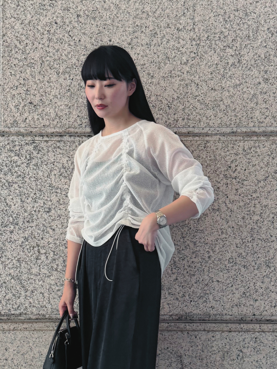 【ASYMM】TWIST LINE MESH TOPS -white-　※7/28〜8/1迄に順次発送