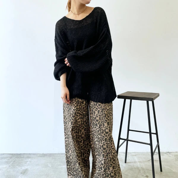 🉐大特価SALE🉐 透かし編みニットプルオーバー -ブラック-　※4/23~29頃より順次発送予定