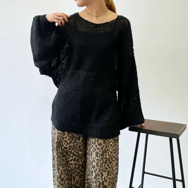 🉐大特価SALE🉐 透かし編みニットプルオーバー -ブラック-　※4/23~29頃より順次発送予定