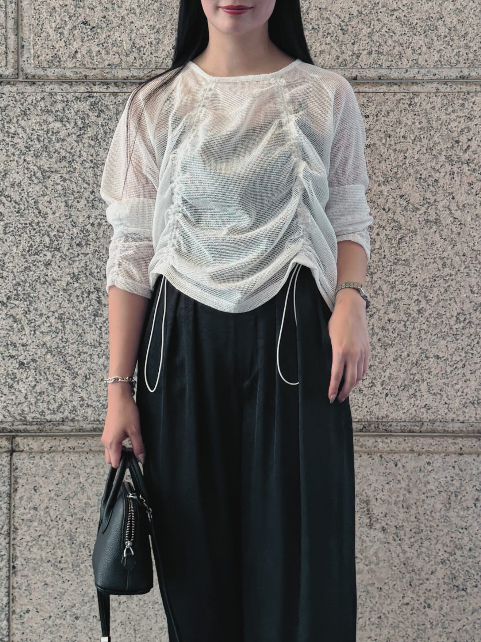 【ASYMM】TWIST LINE MESH TOPS -white-　※7/28〜8/1迄に順次発送
