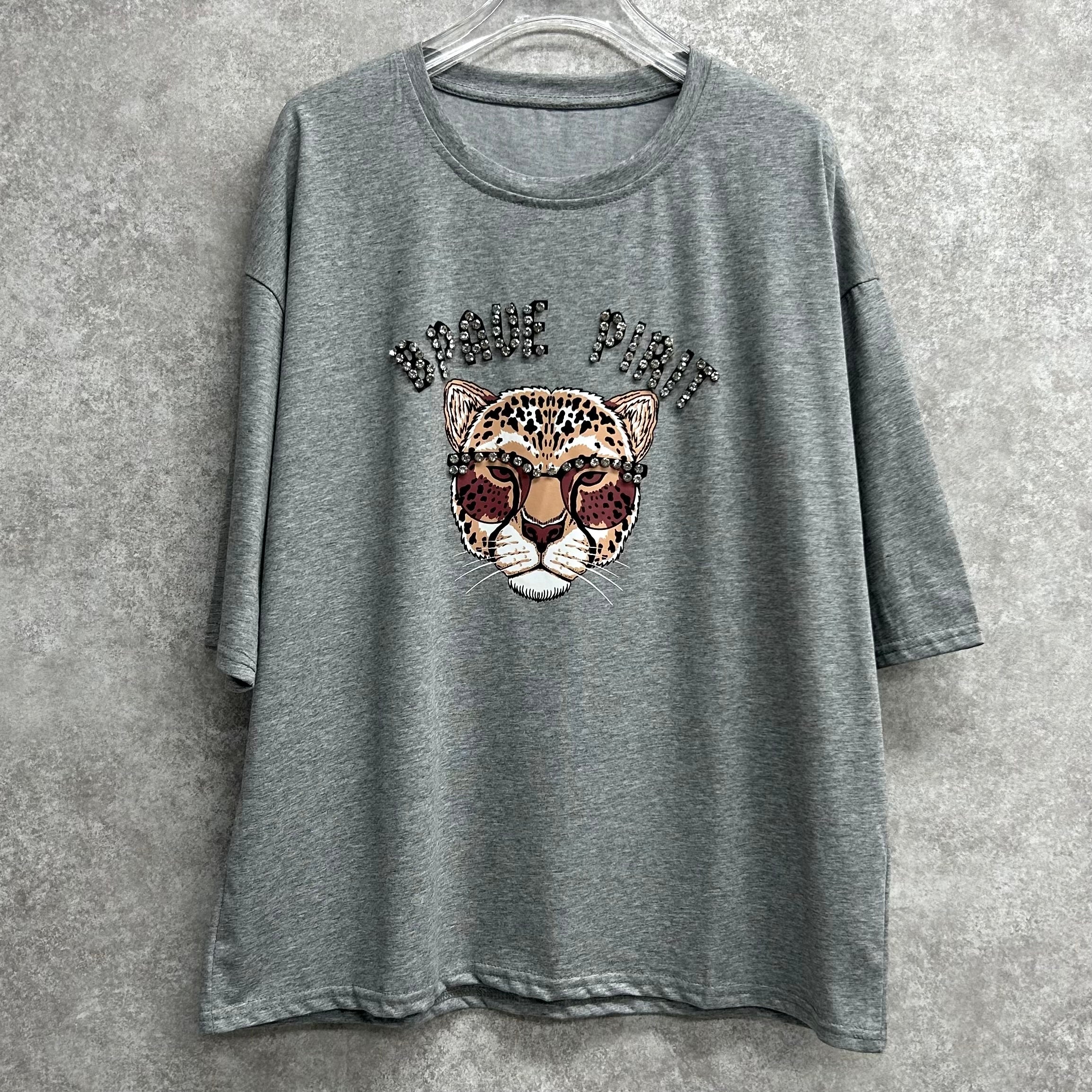タイガービジュープリントTシャツ　-グレー-　※6/25~7/1頃より順次発送予定