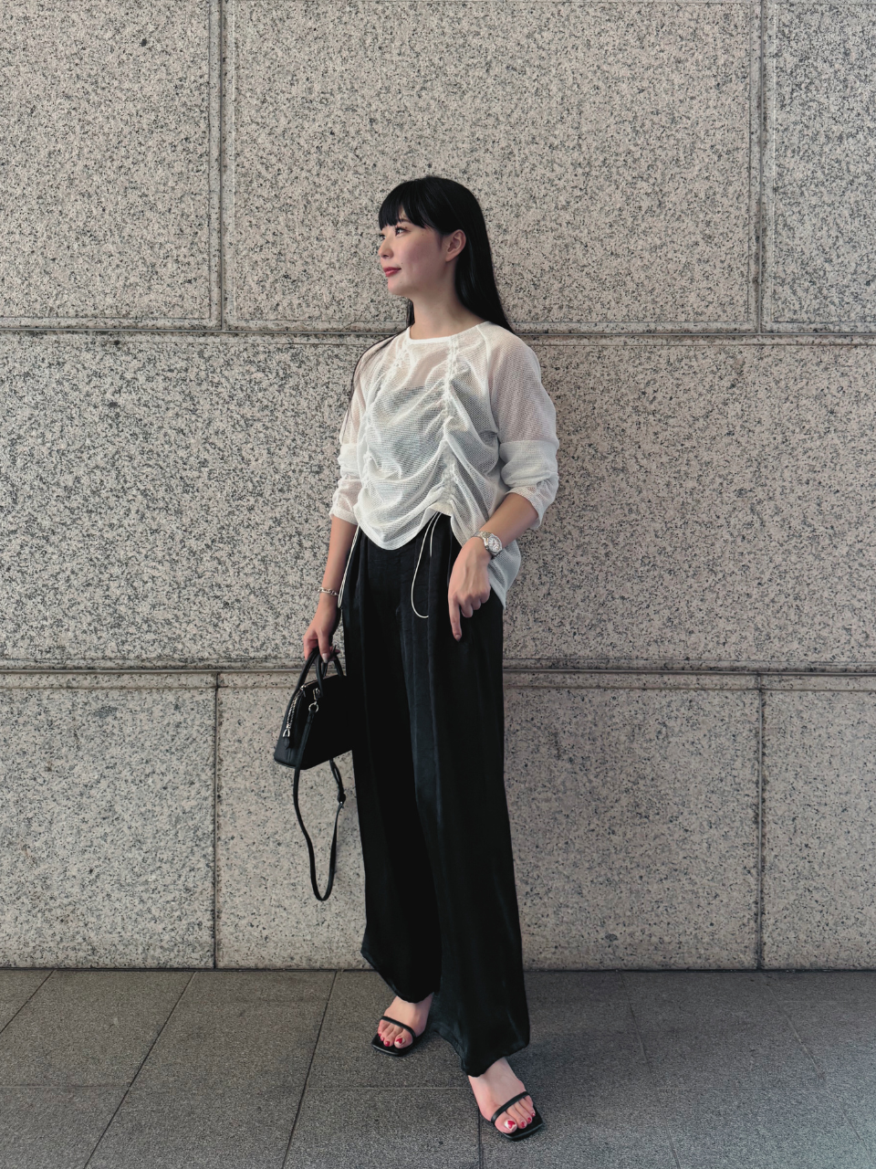 【ASYMM】TWIST LINE MESH TOPS -white-　※7/28〜8/1迄に順次発送